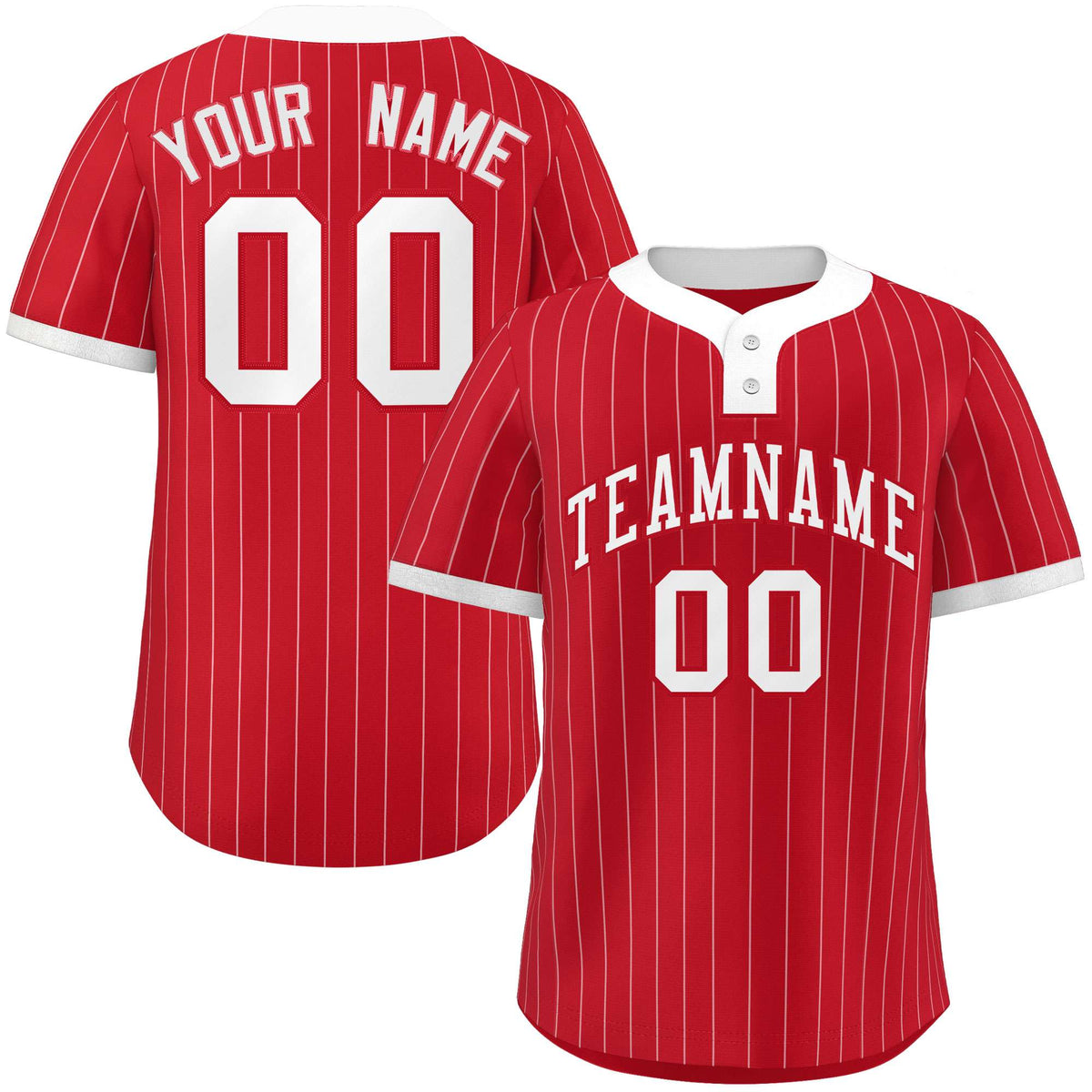 Custom Red White Stripe Fashion Authentic Two-Button Softball Jersey