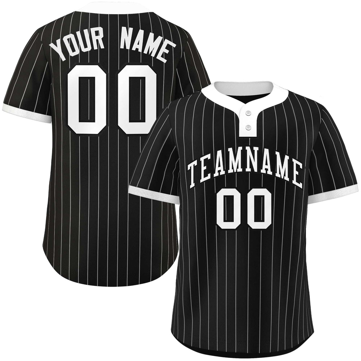 Custom Black White Stripe Fashion Authentic Two-Button Softball Jersey
