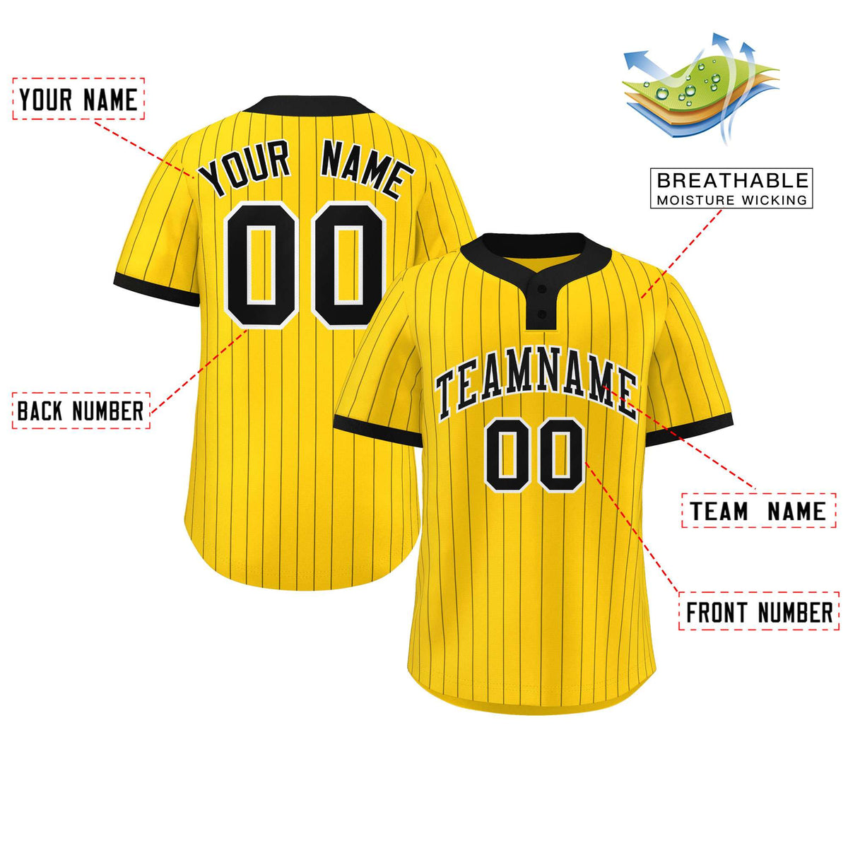 Custom Gold Black Stripe Fashion Authentic Two-Button Softball Jersey