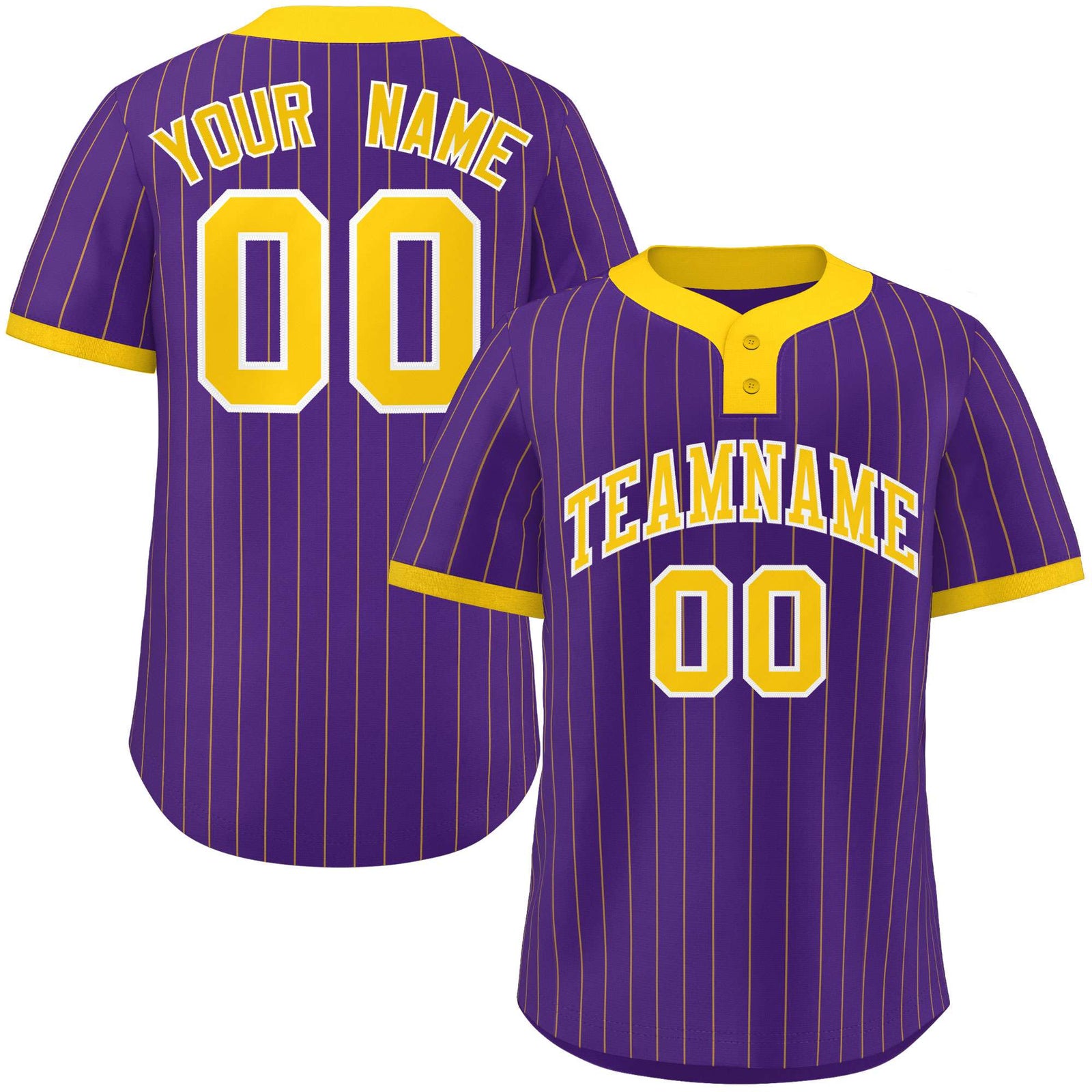 Custom Purple Gold Stripe Fashion Authentic Two-Button Softball Jersey