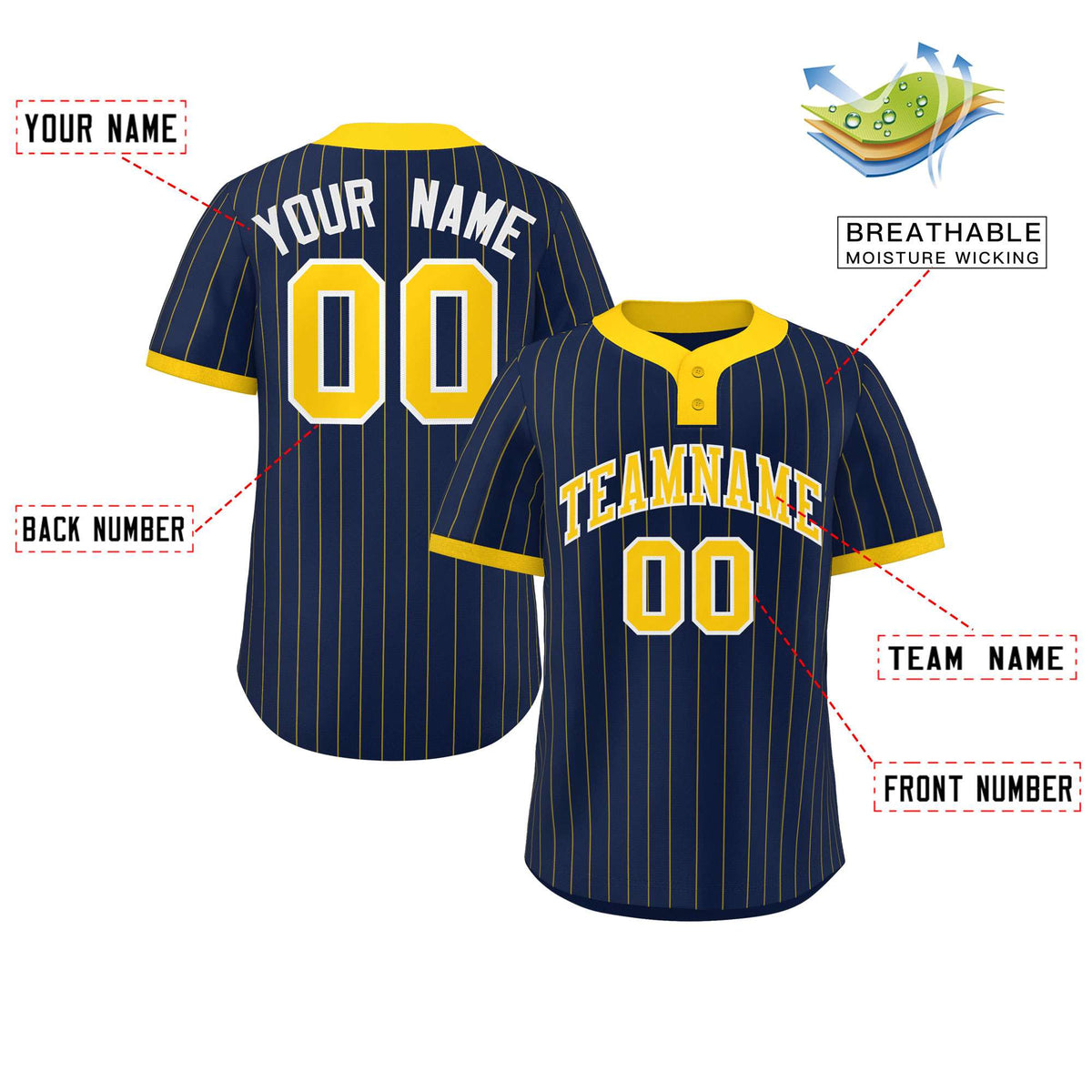 Custom Navy Gold Stripe Fashion Authentic Two-Button Softball Jersey
