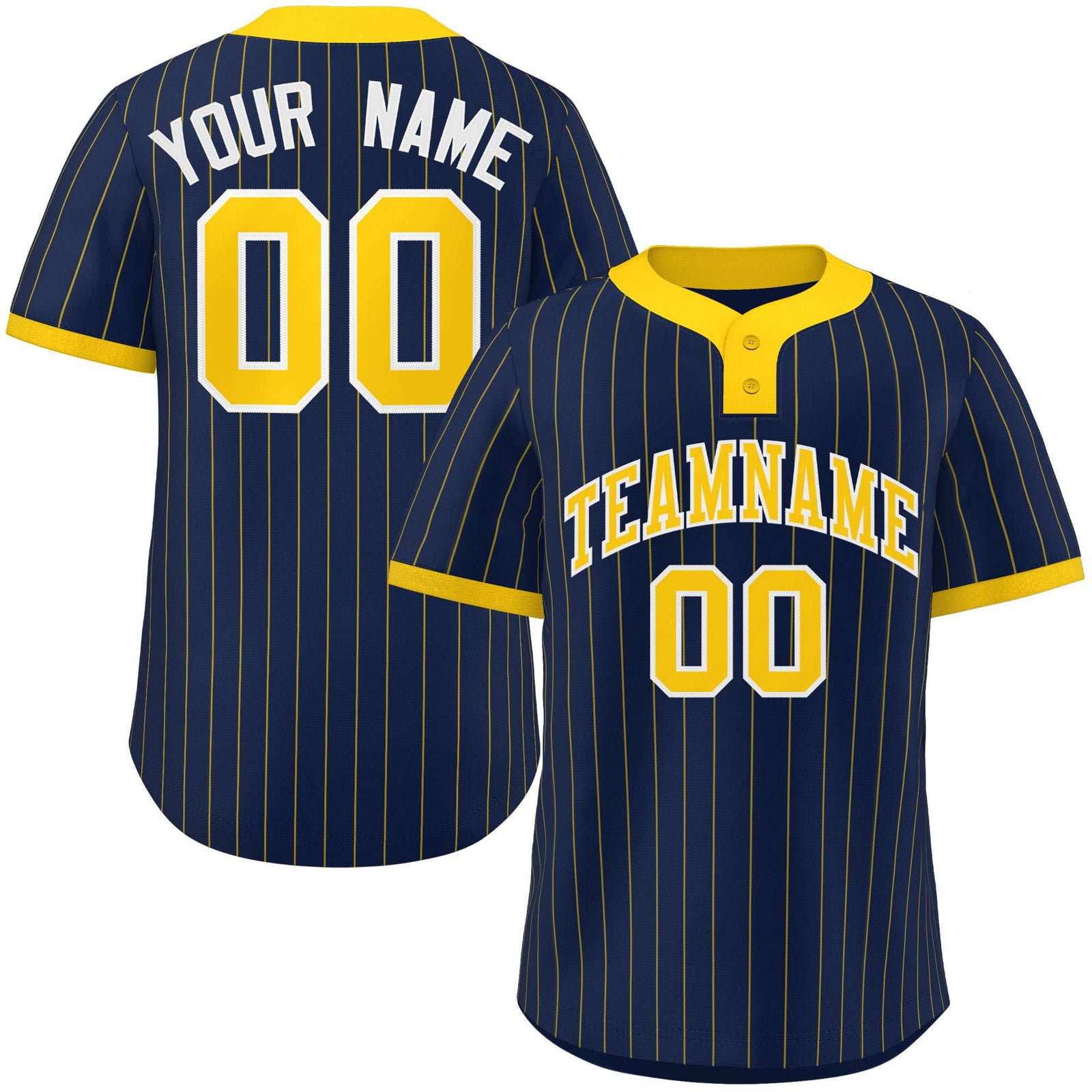 Custom Navy Gold Stripe Fashion Authentic Two-Button Softball Jersey
