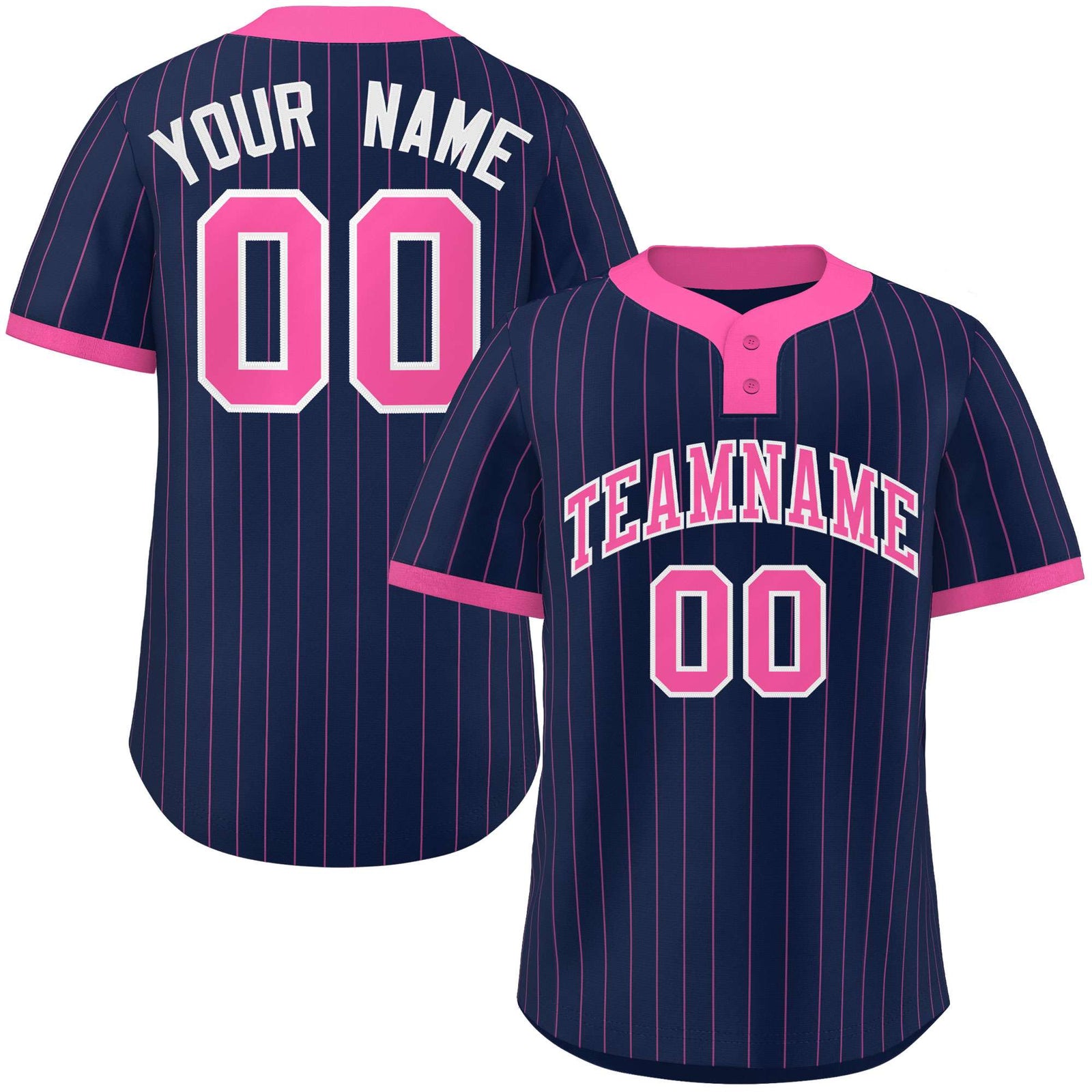 Custom Navy Pink Stripe Fashion Authentic Two-Button Softball Jersey