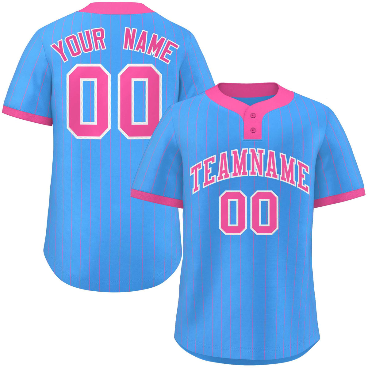 Custom Powder Blue Pink Stripe Fashion Authentic Two-Button Softball Jersey