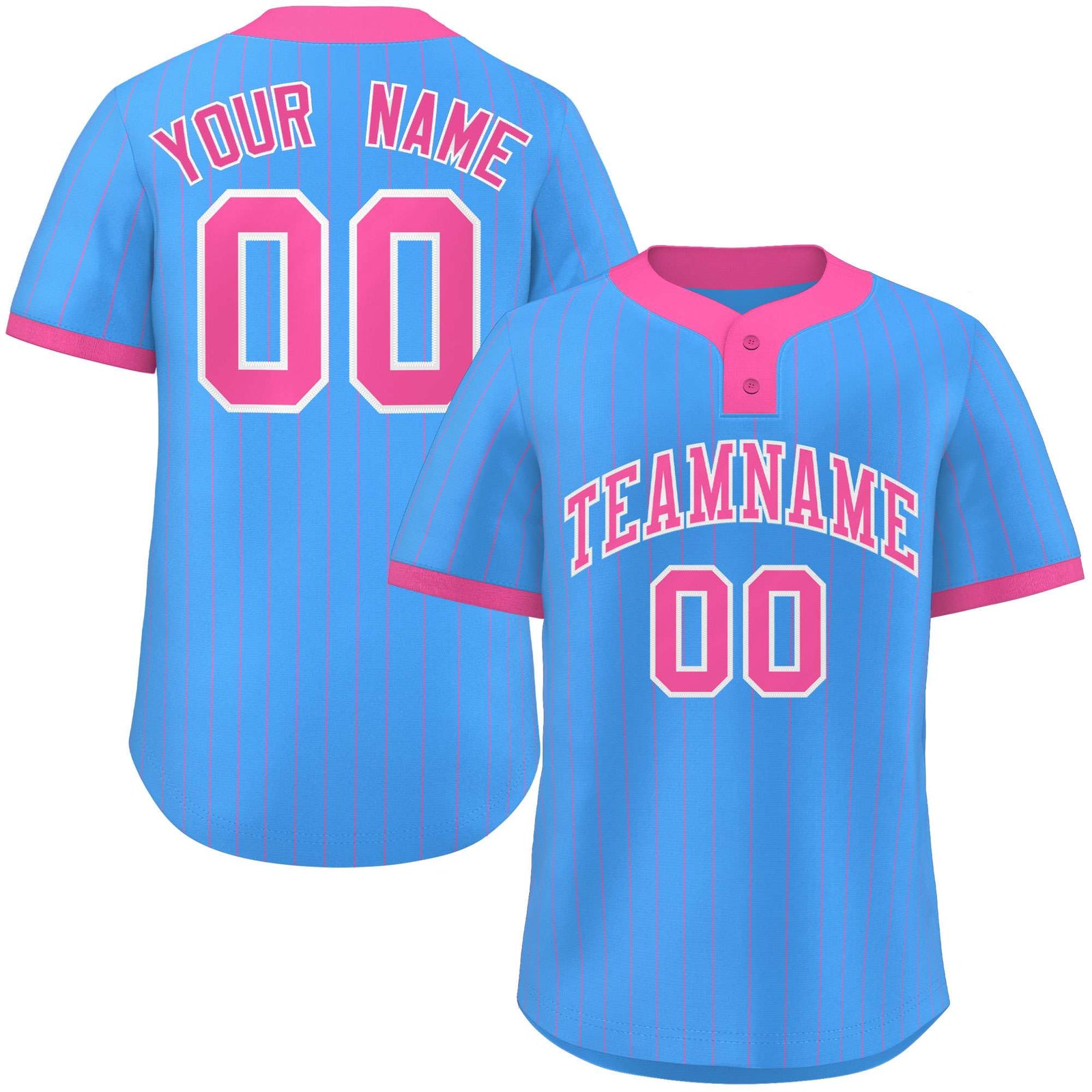 Custom Powder Blue Pink Stripe Fashion Authentic Two-Button Softball Jersey
