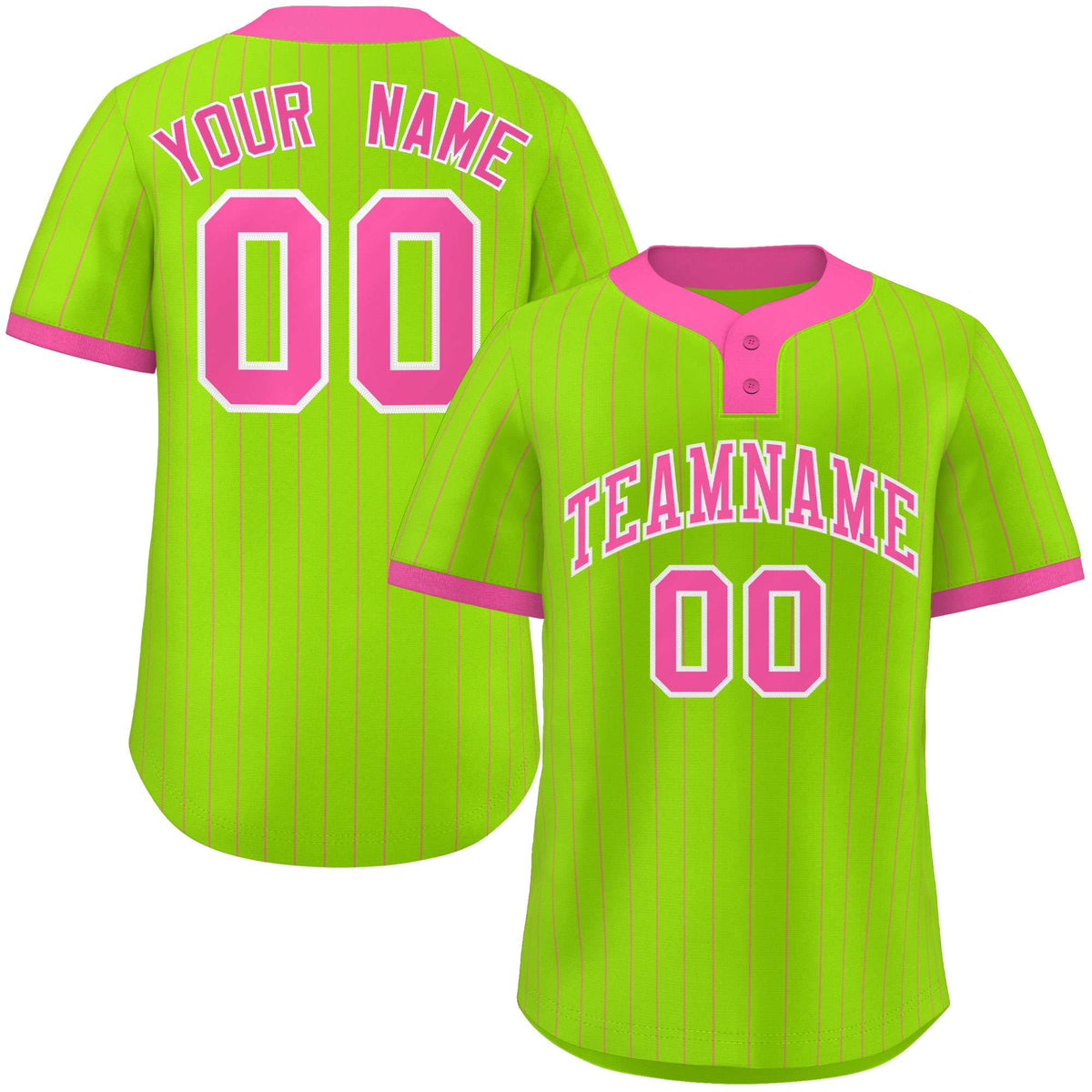 Custom Neon Green Pink Stripe Fashion Authentic Two-Button Softball Jersey