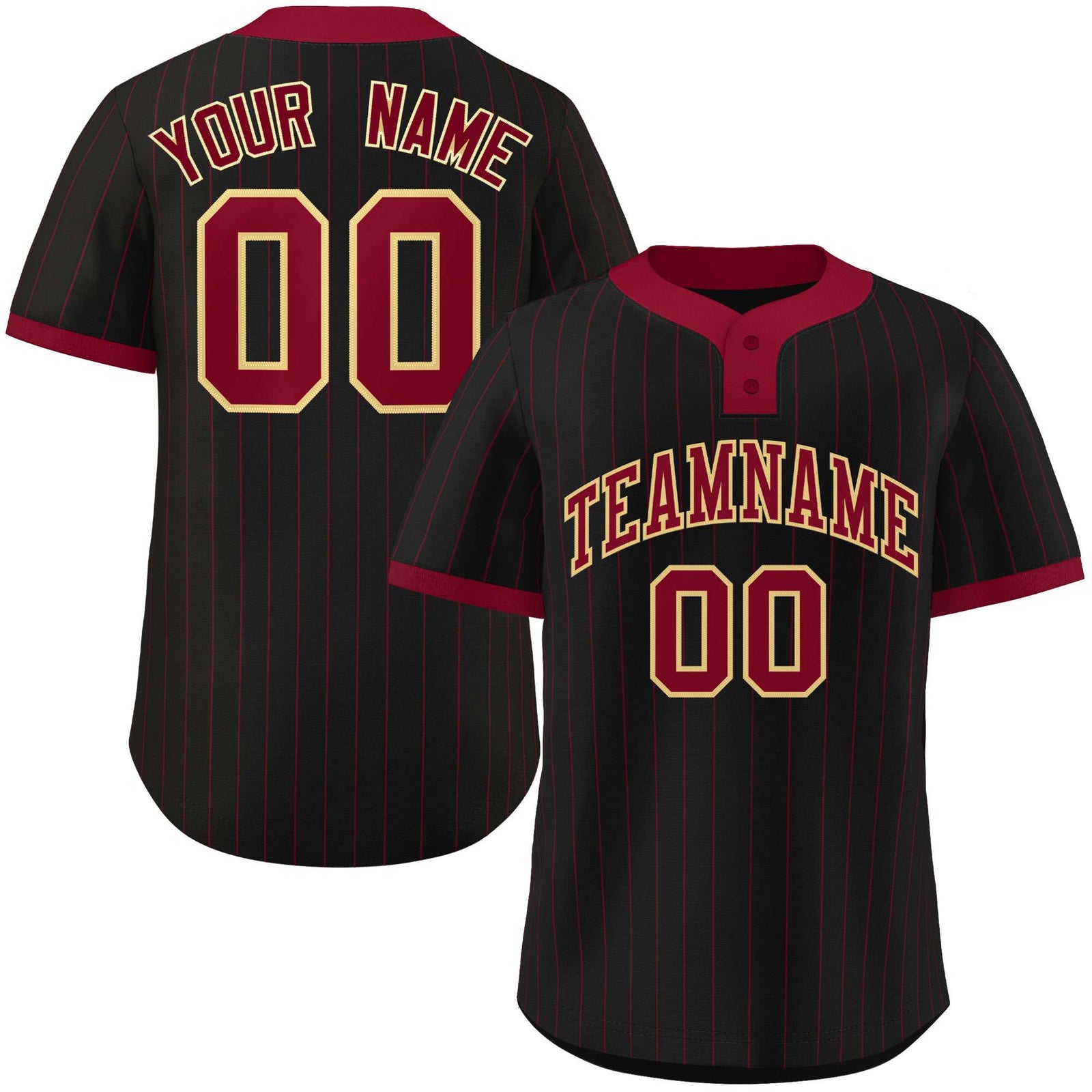Custom Black Crimson Stripe Fashion Authentic Two-Button Softball Jersey