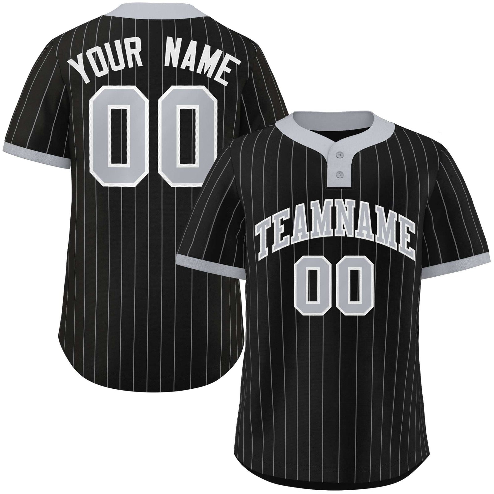 Custom Black Gray Stripe Fashion Authentic Two-Button Softball Jersey