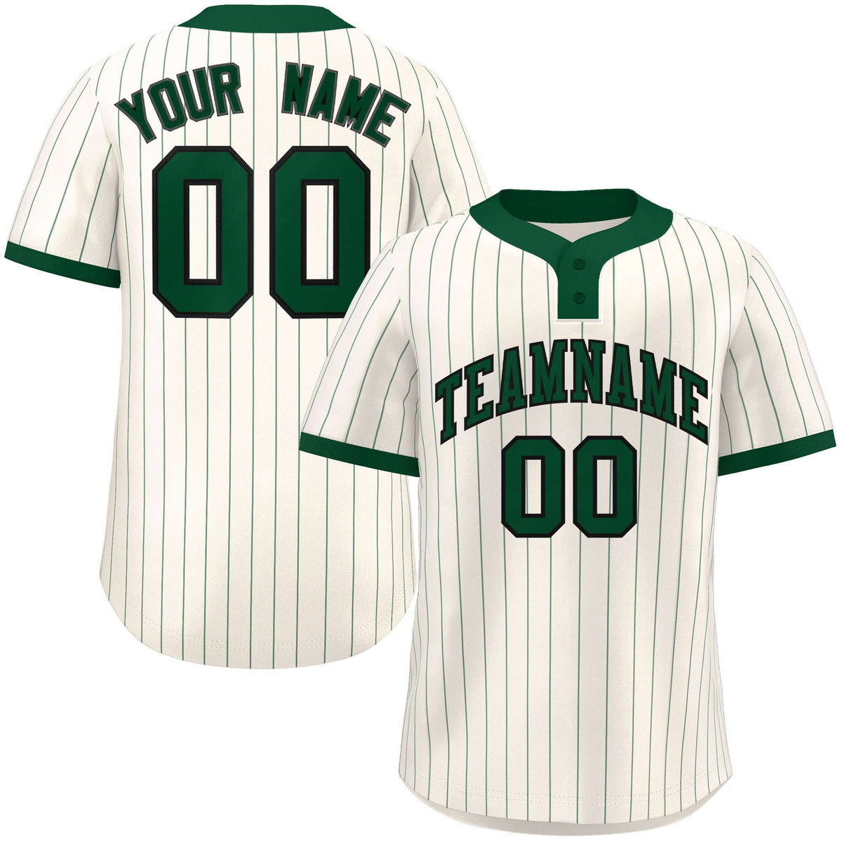 Custom Cream Green Stripe Fashion Authentic Two-Button Softball Jersey