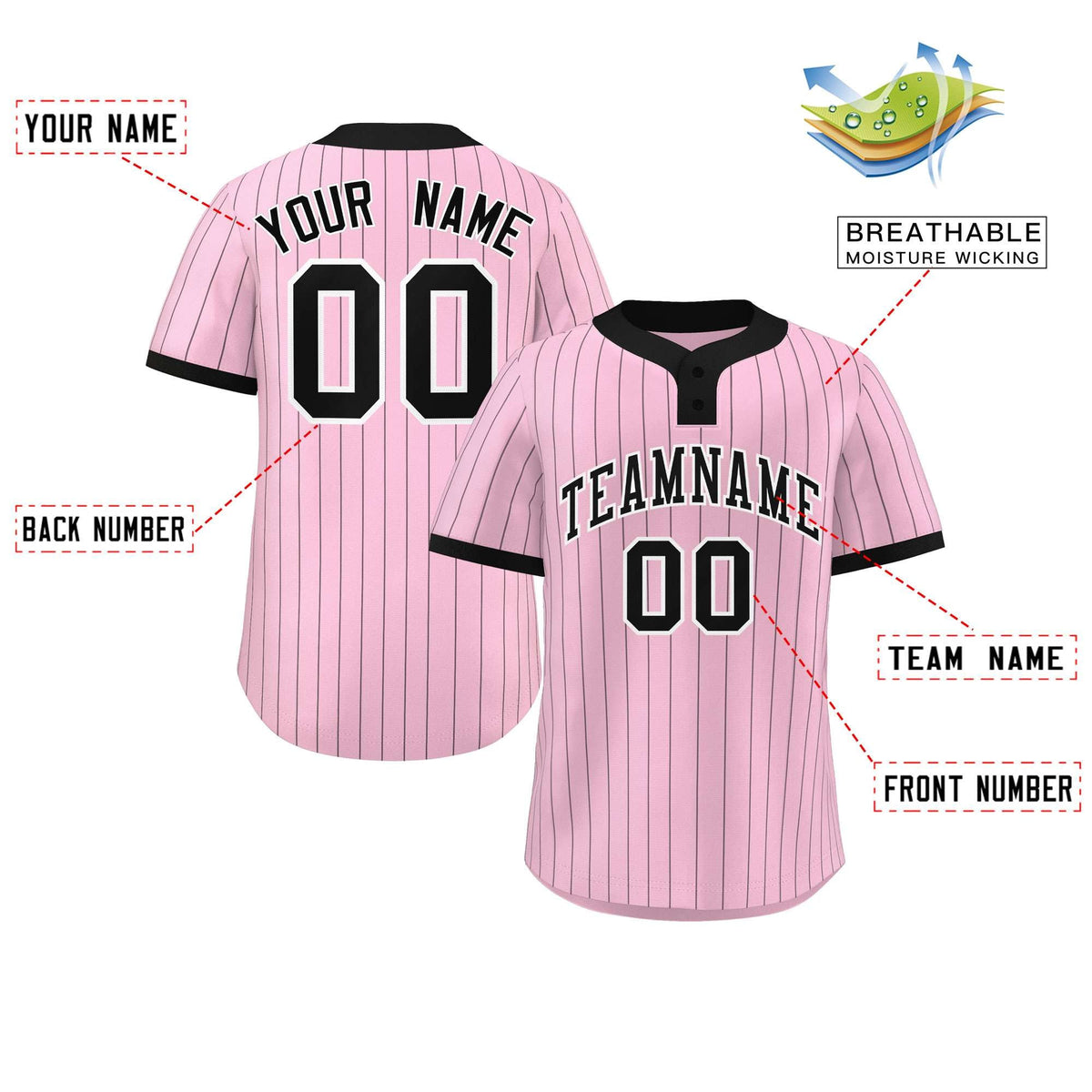 Custom Light Pink Black Stripe Fashion Authentic Two-Button Softball Jersey
