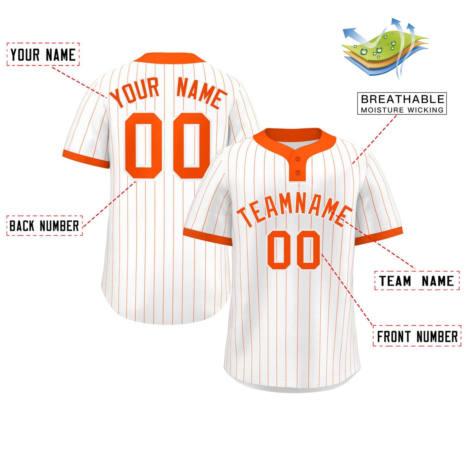 Custom White Orange Stripe Fashion Authentic Two-Button Softball Jersey