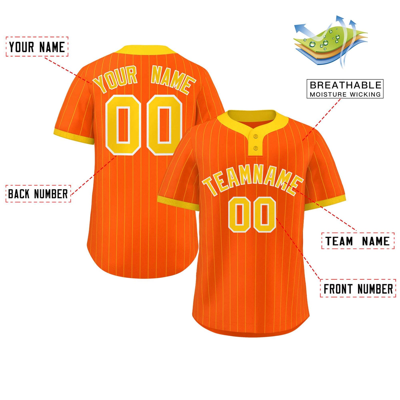 Custom Orange Gold Stripe Fashion Authentic Two-Button Softball Jersey