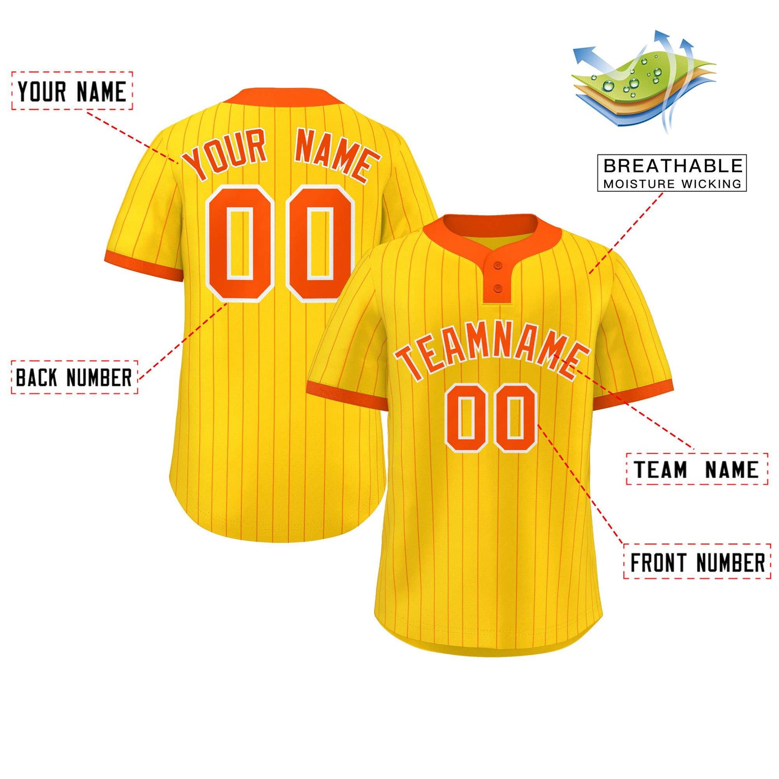 Custom Gold Orange Stripe Fashion Authentic Two-Button Softball Jersey