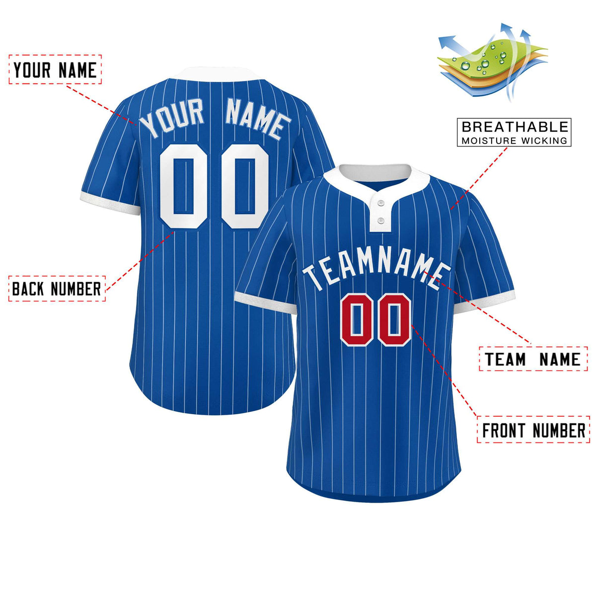 Custom Royal White Stripe Fashion Authentic Two-Button Softball Jersey