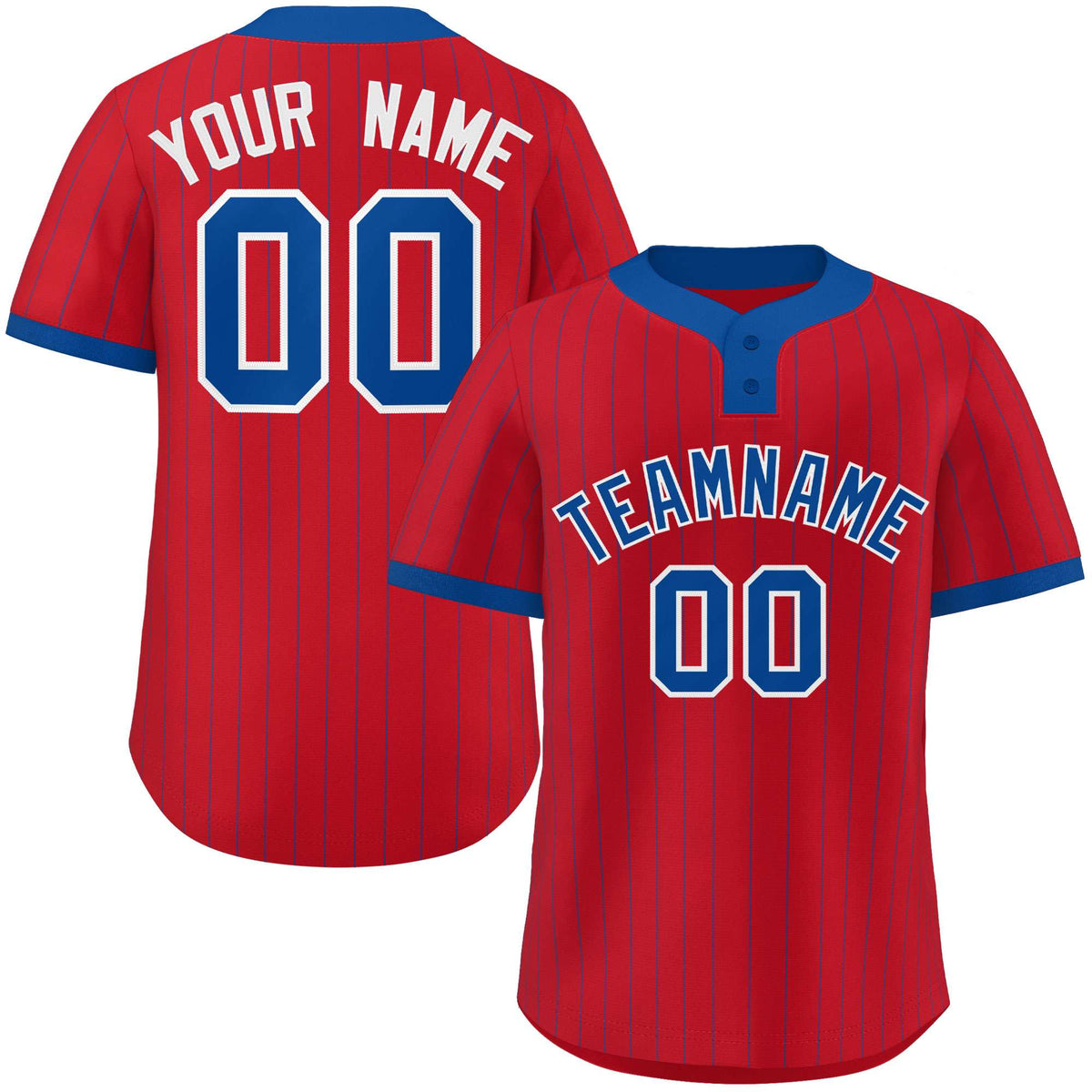 Custom Red Royal Stripe Fashion Authentic Two-Button Softball Jersey