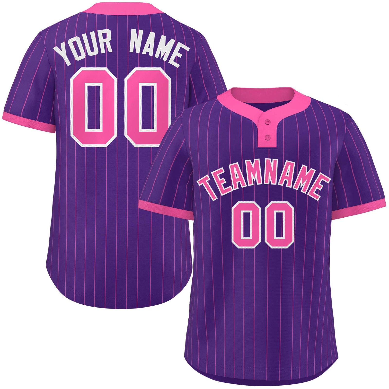 Custom Purple Pink Stripe Fashion Authentic Two-Button Softball Jersey