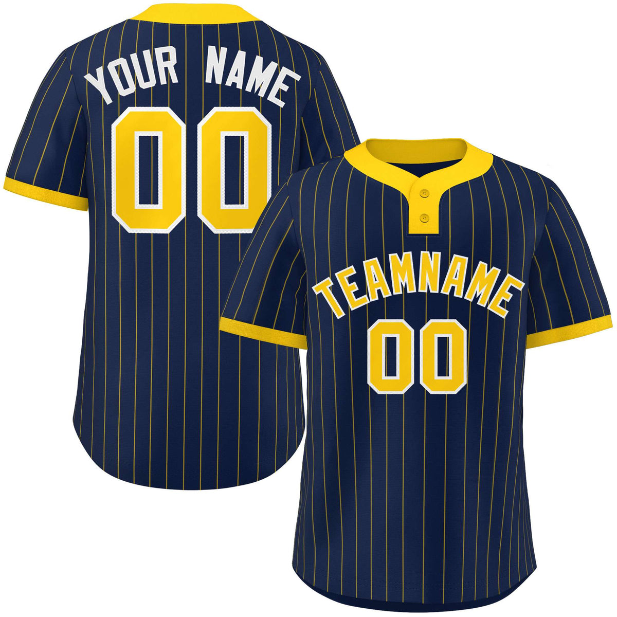 Custom Navy Gold Stripe Fashion Authentic Two-Button Softball Jersey