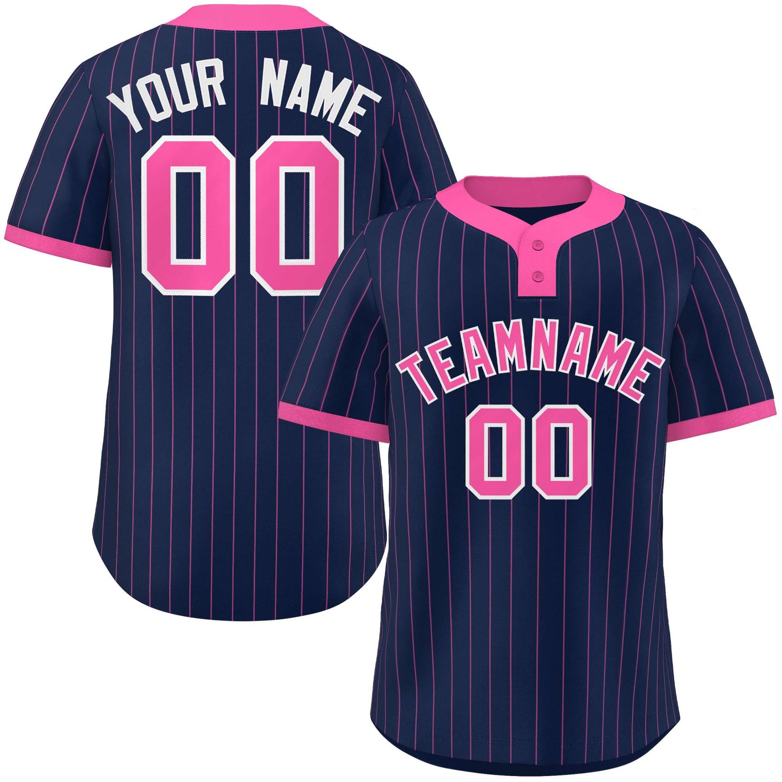 Custom Navy Pink Stripe Fashion Authentic Two-Button Softball Jersey