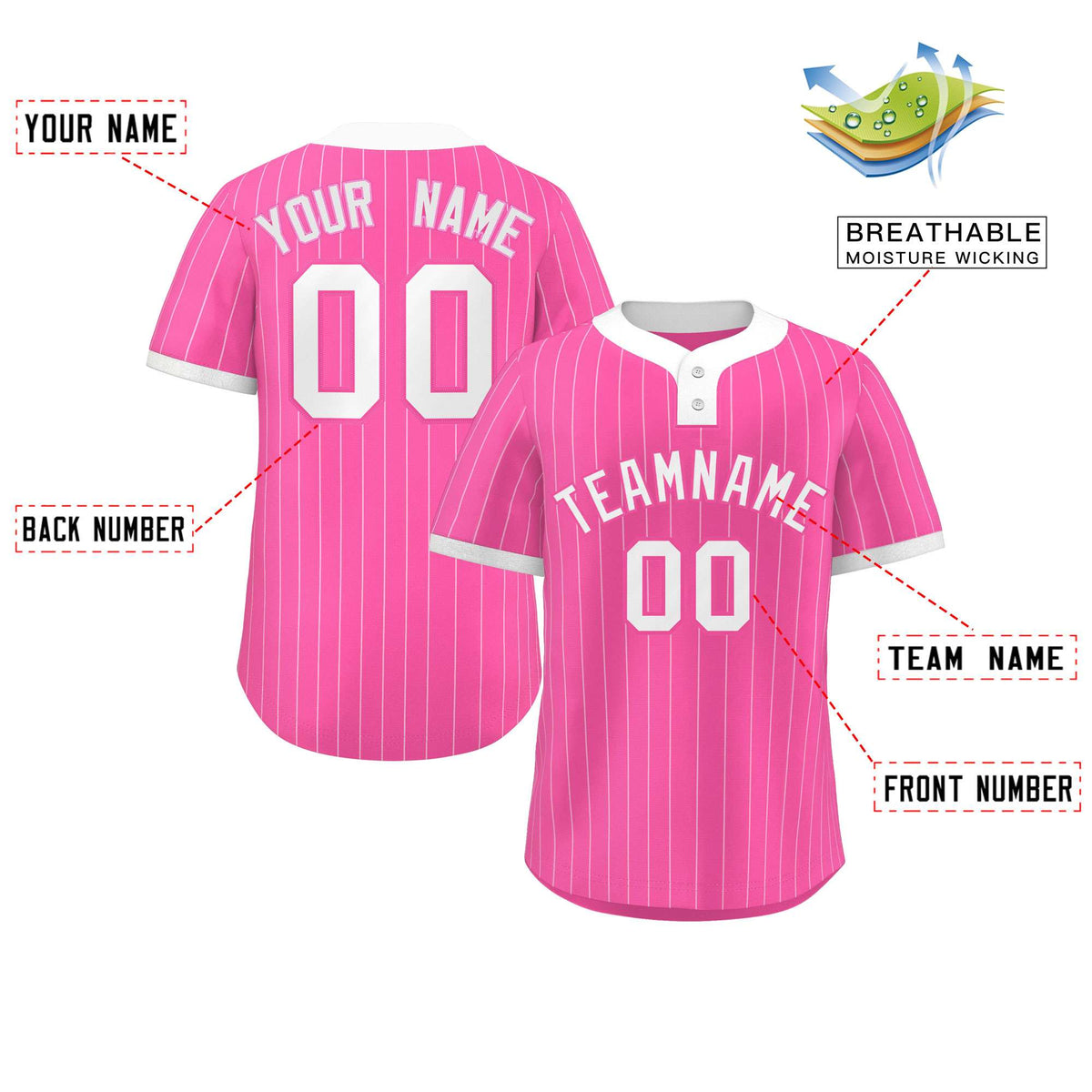 Custom Pink White Stripe Fashion Authentic Two-Button Softball Jersey