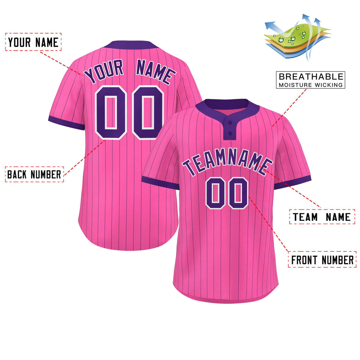 Custom Pink Purple Stripe Fashion Authentic Two-Button Softball Jersey
