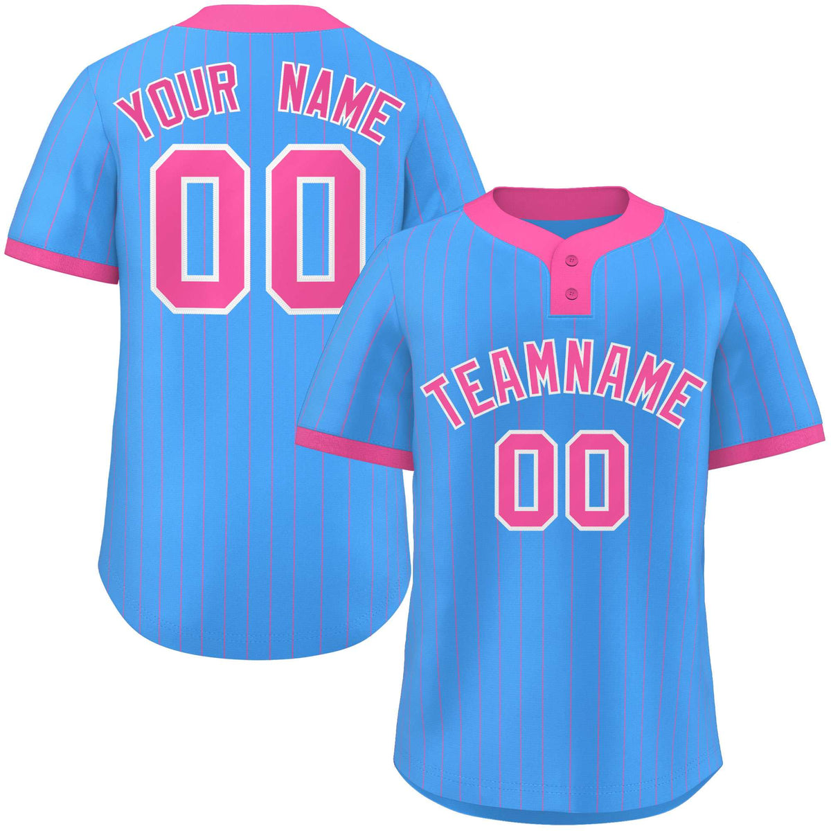 Custom Powder Blue Pink Stripe Fashion Authentic Two-Button Softball Jersey