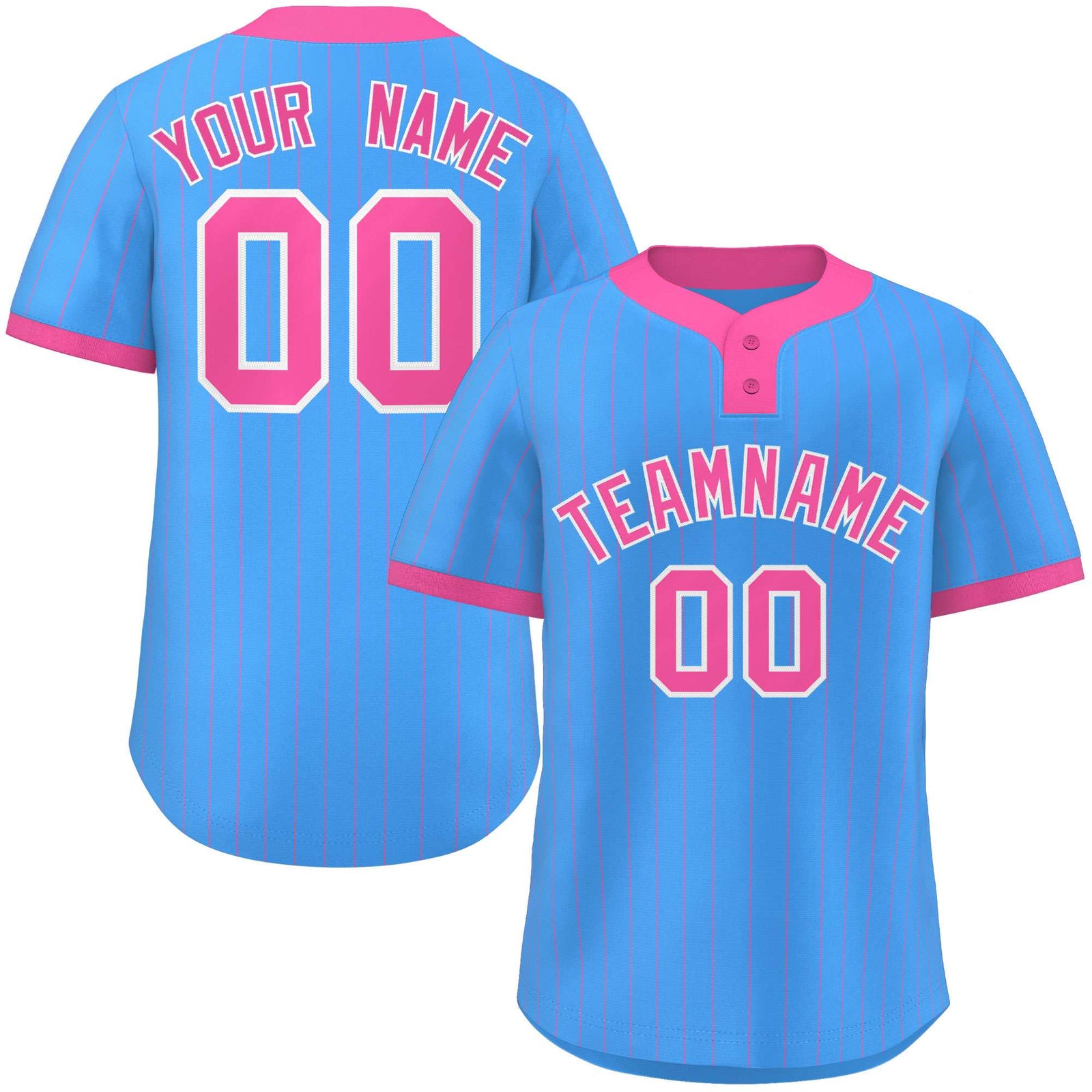 Custom Powder Blue Pink Stripe Fashion Authentic Two-Button Softball Jersey
