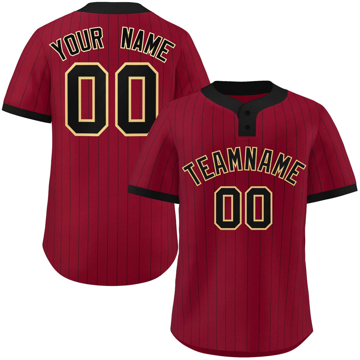 Custom Crimson Black Stripe Fashion Authentic Two-Button Softball Jersey