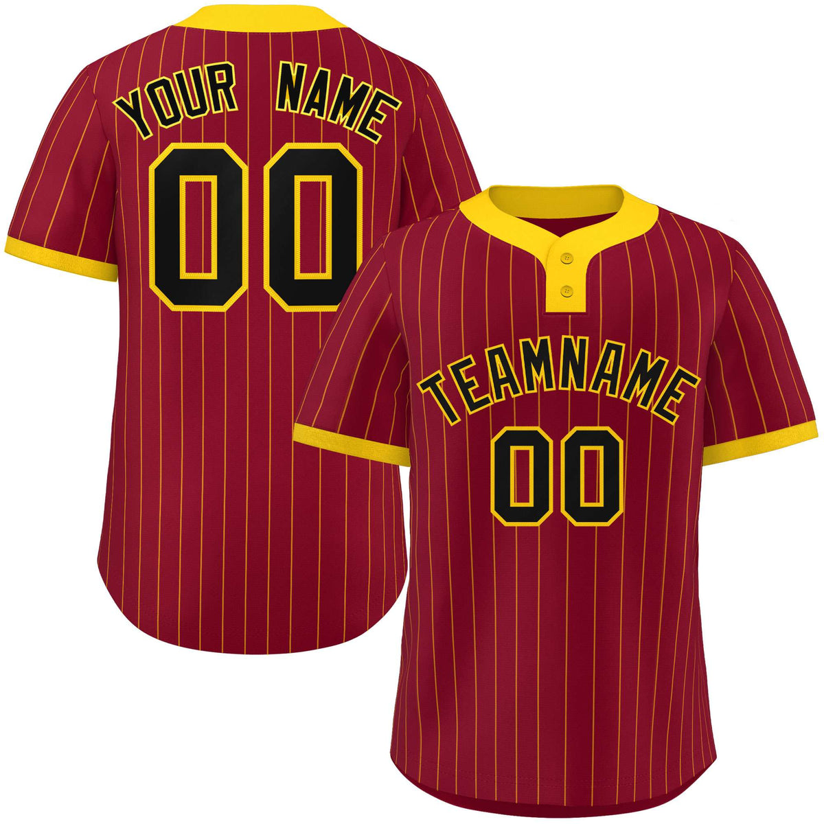 Custom Crimson Gold Stripe Fashion Authentic Two-Button Softball Jersey