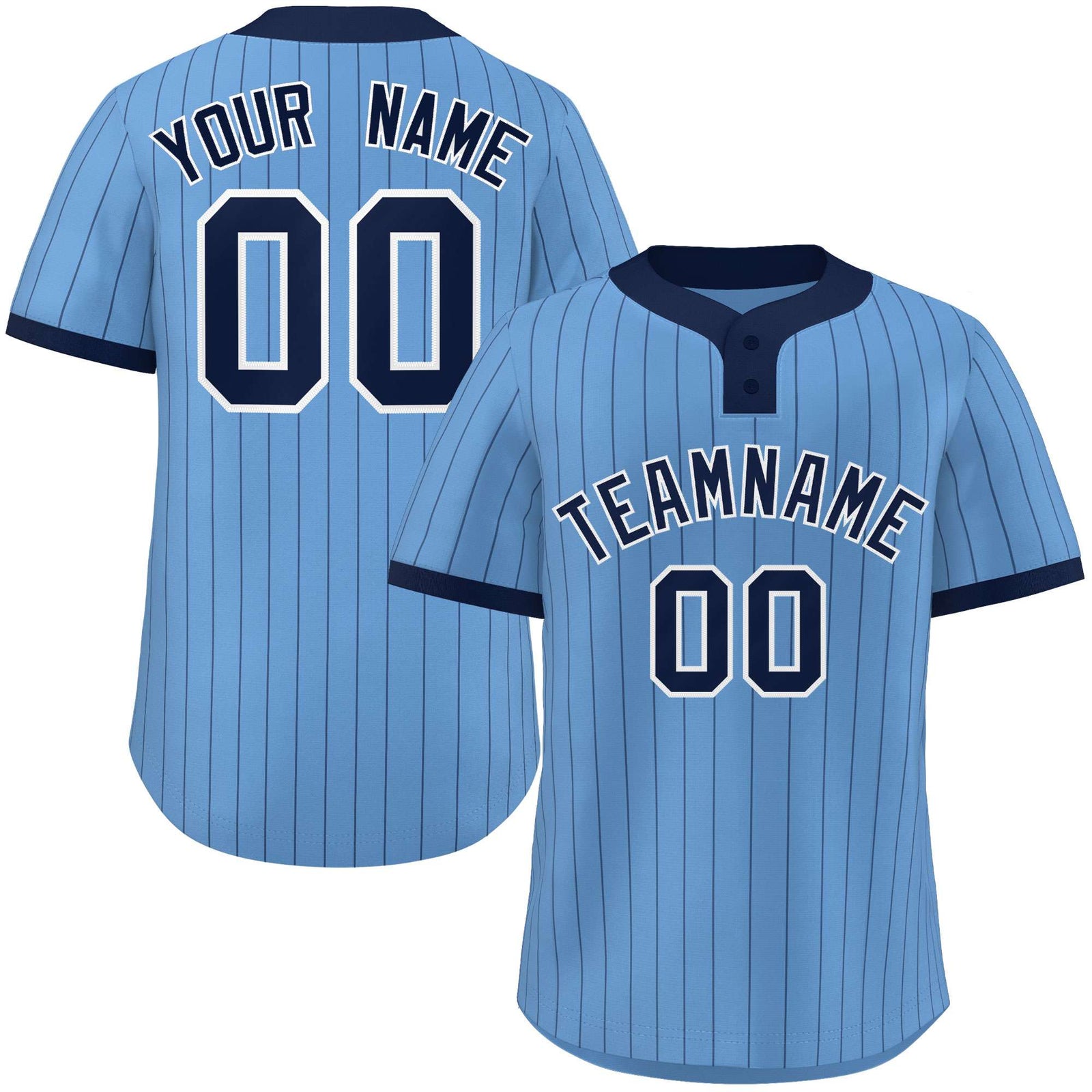 Custom Light Blue Navy Stripe Fashion Authentic Two-Button Softball Jersey