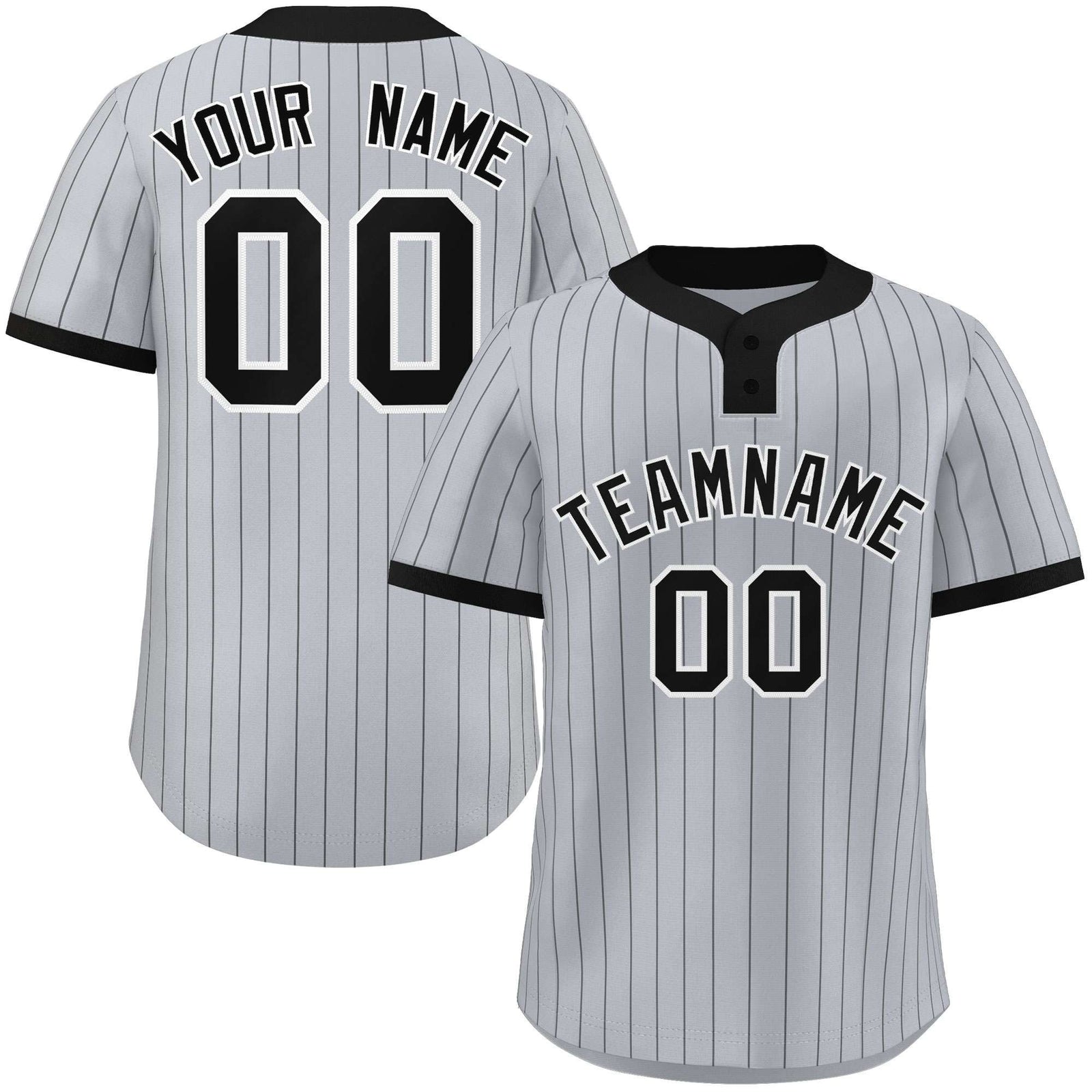 Custom Gray Black Stripe Fashion Authentic Two-Button Softball Jersey