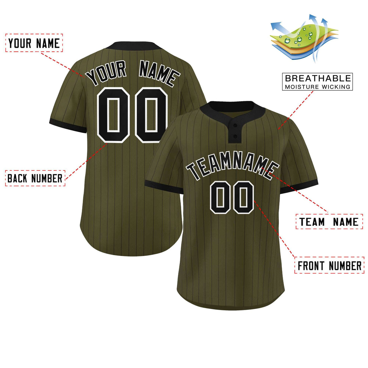 Custom Olive Black Stripe Fashion Authentic Two-Button Softball Jersey