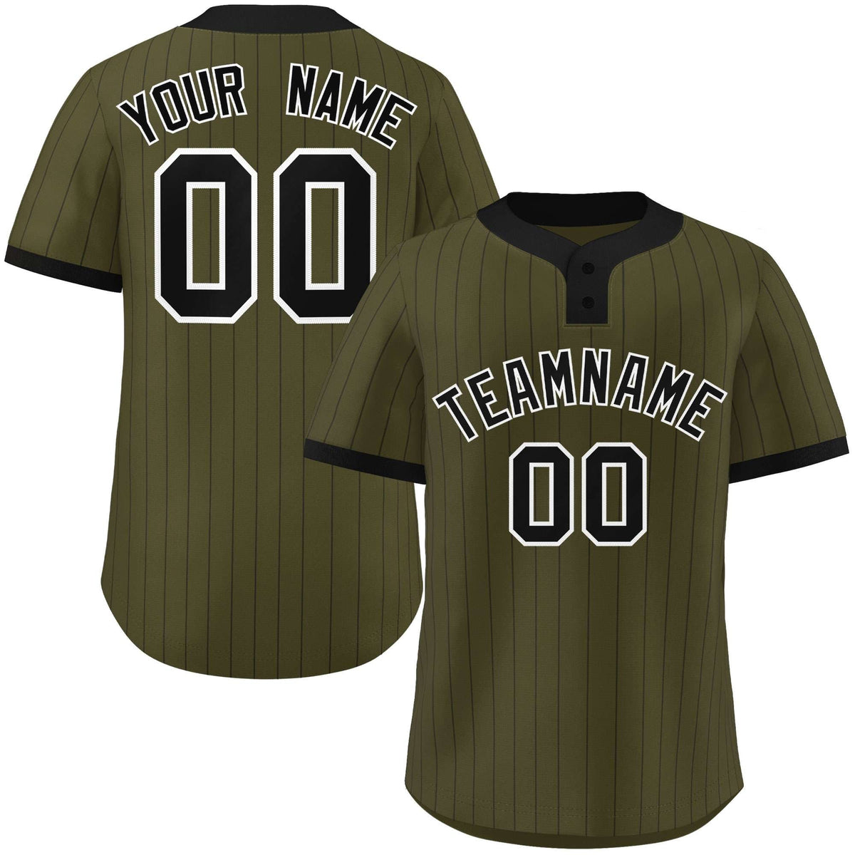 Custom Olive Black Stripe Fashion Authentic Two-Button Softball Jersey