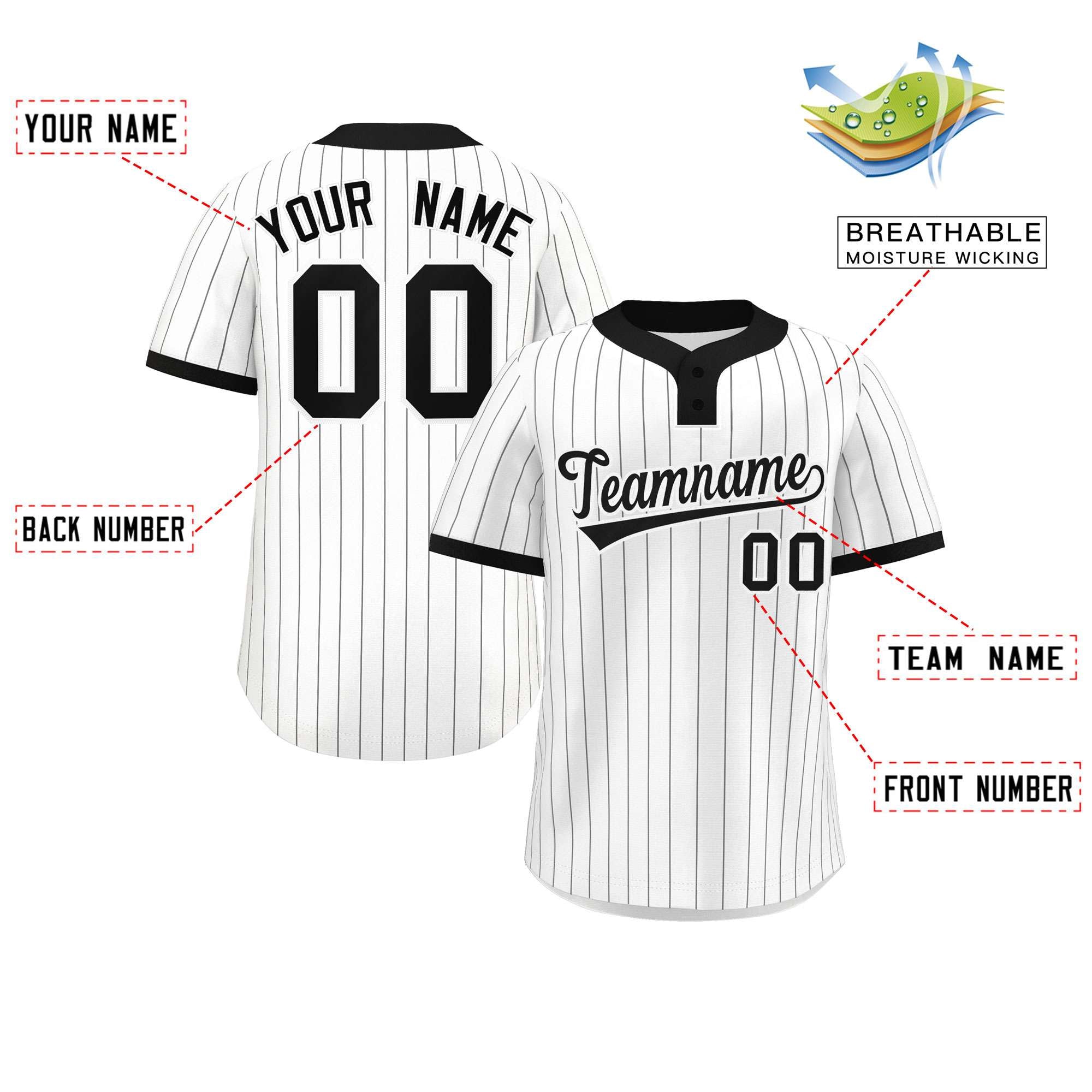 Custom White Black Stripe Fashion Authentic Two-Button Softball Jersey