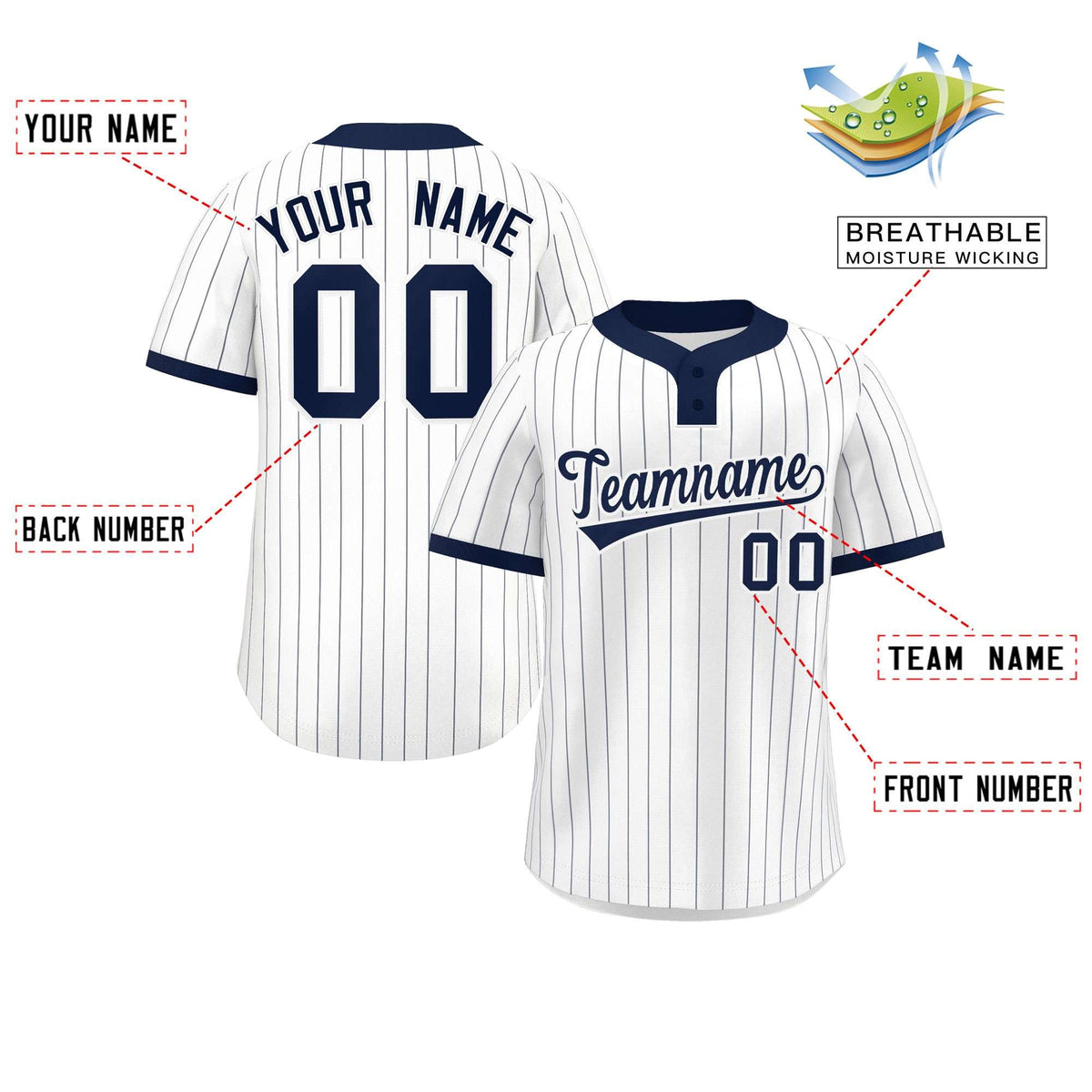 Custom White Navy Stripe Fashion Authentic Two-Button Softball Jersey