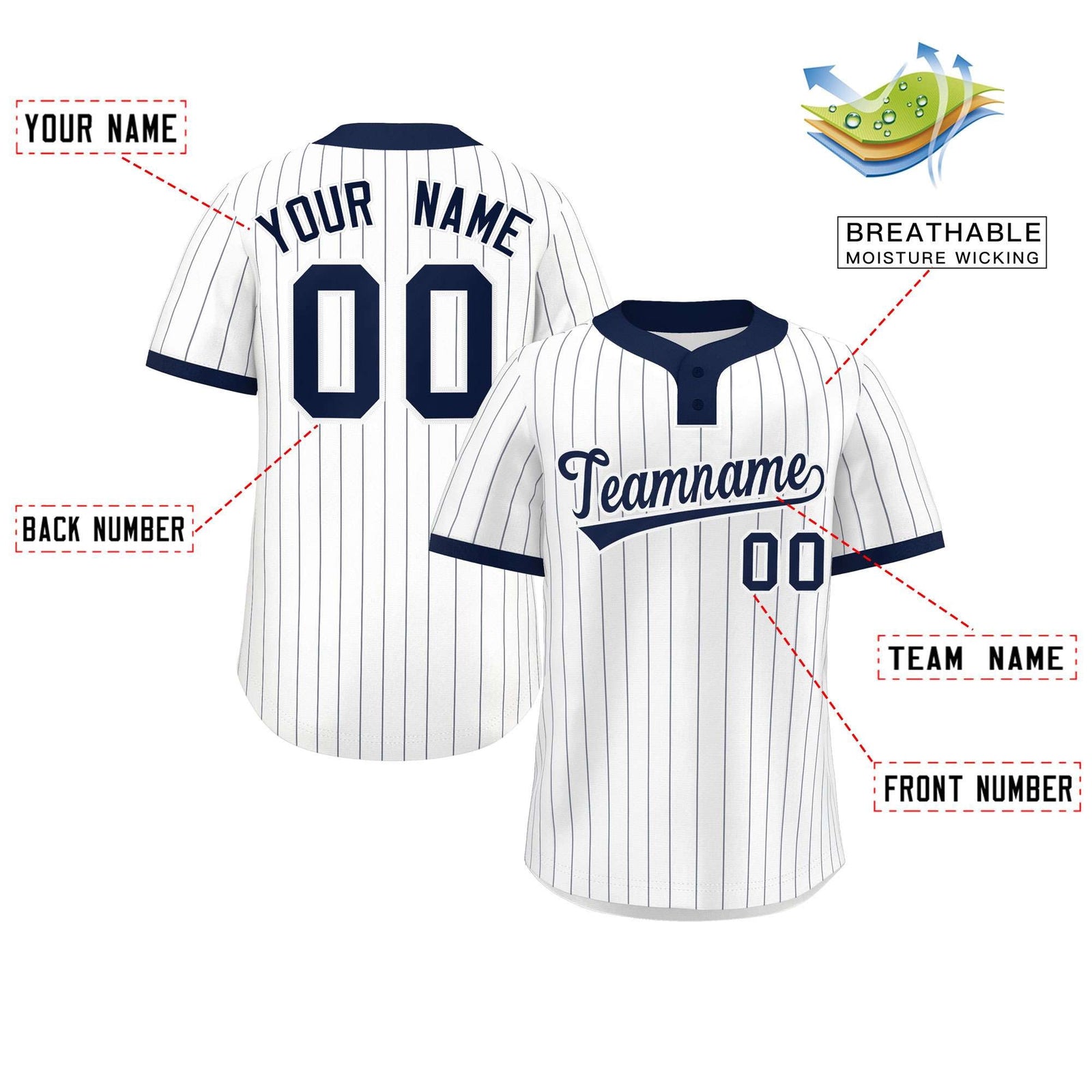 Custom White Navy Stripe Fashion Authentic Two-Button Softball Jersey