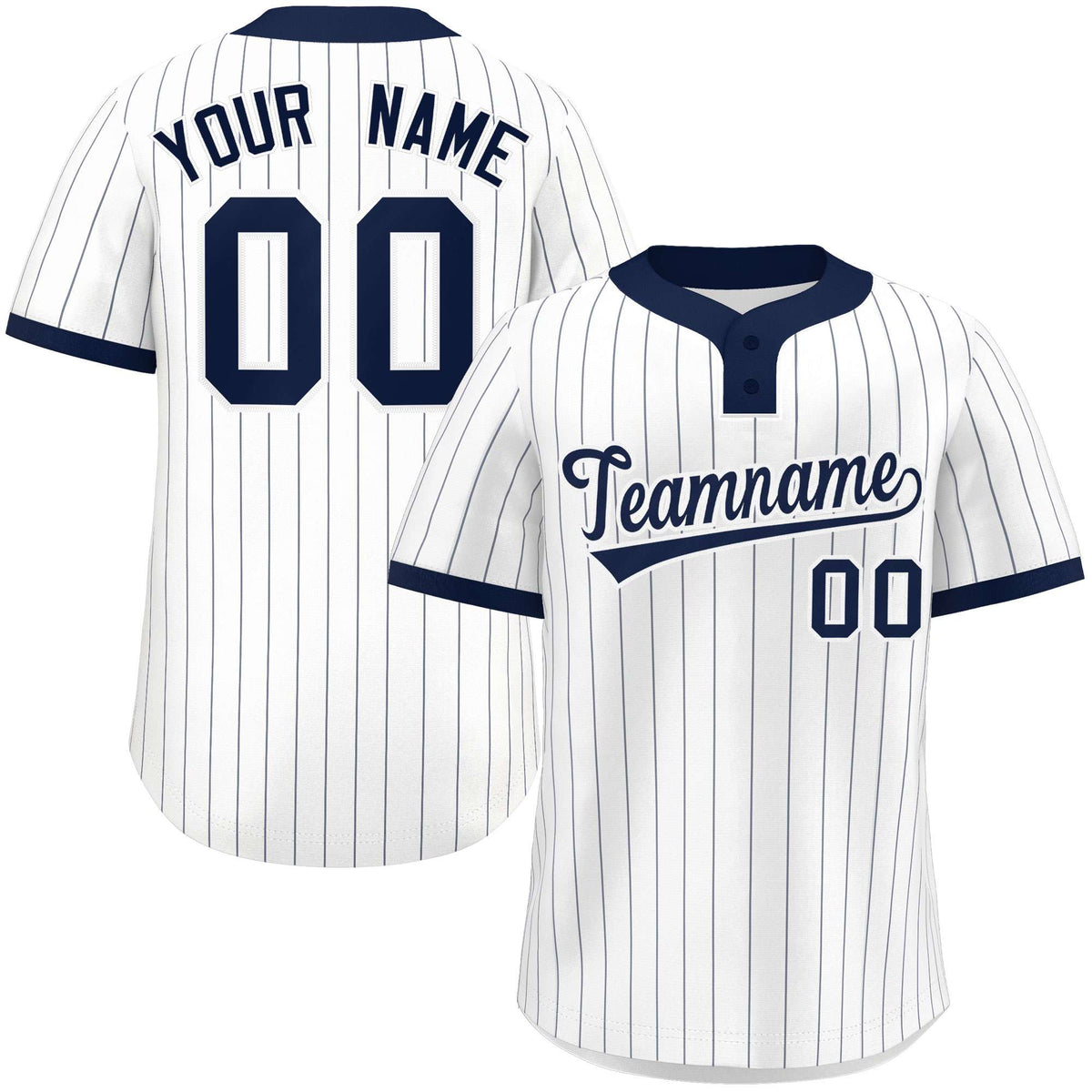 Custom White Navy Stripe Fashion Authentic Two-Button Softball Jersey