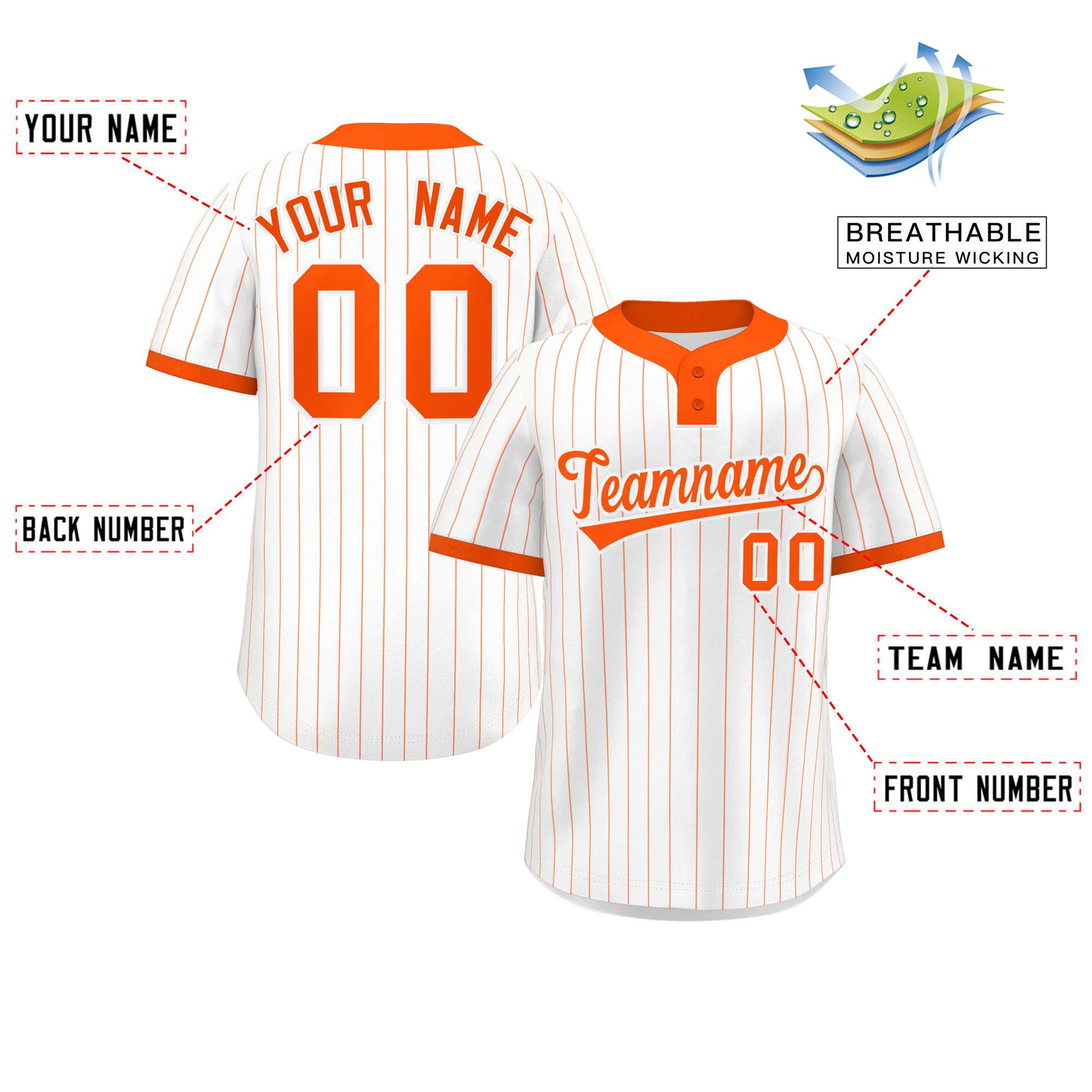 Custom White Orange Stripe Fashion Authentic Two-Button Softball Jersey