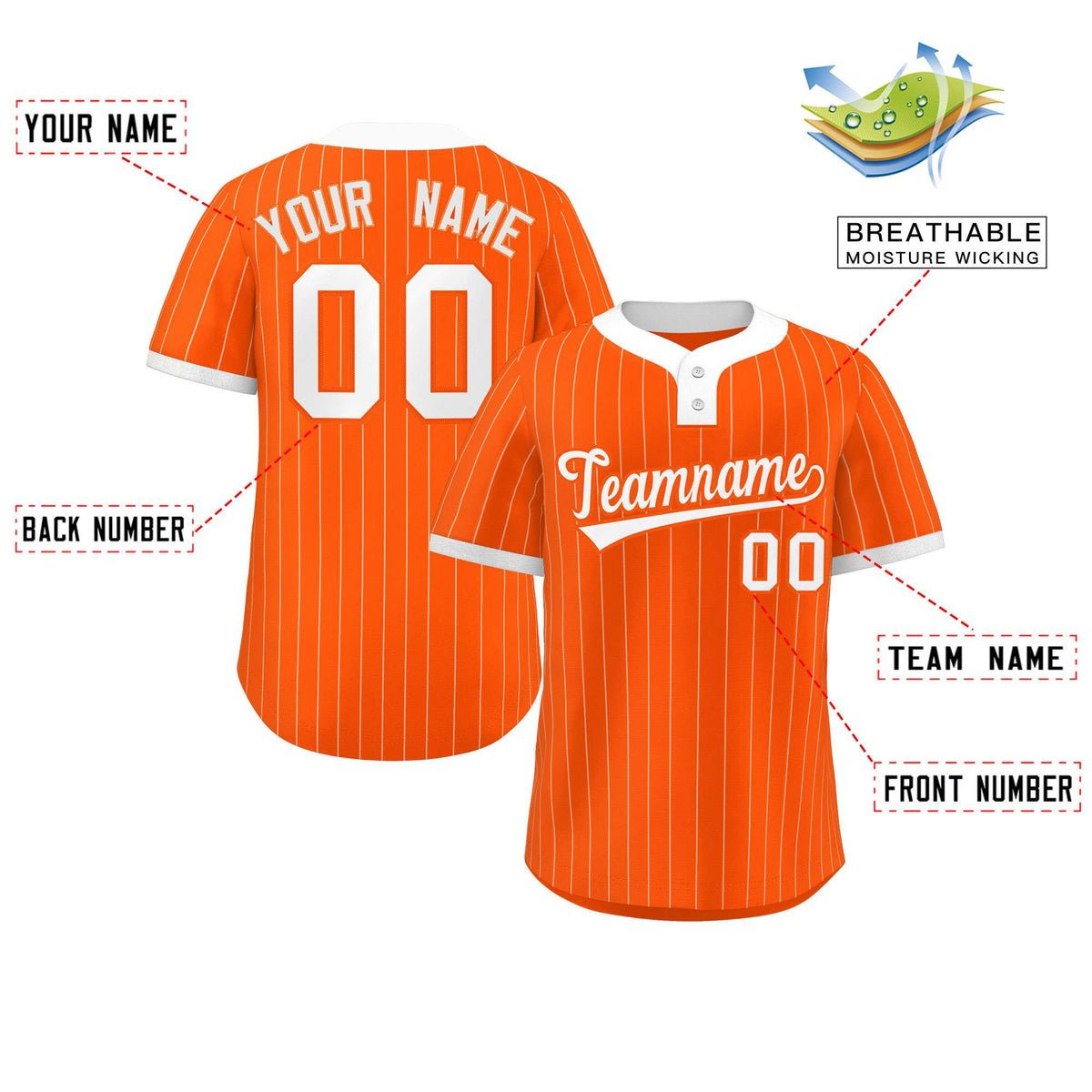 Custom Orange White Stripe Fashion Authentic Two-Button Softball Jersey