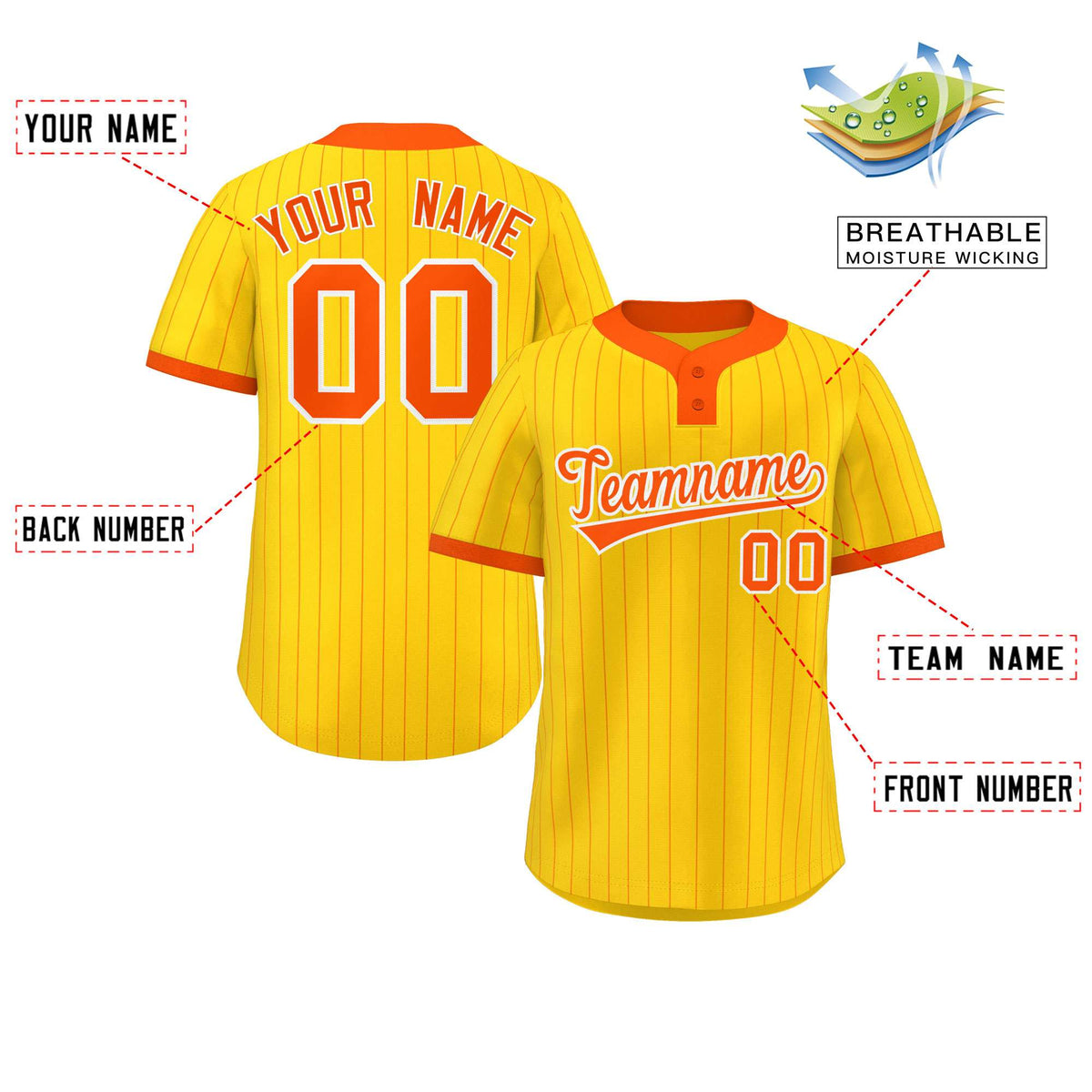 Custom Gold Orange Stripe Fashion Authentic Two-Button Softball Jersey