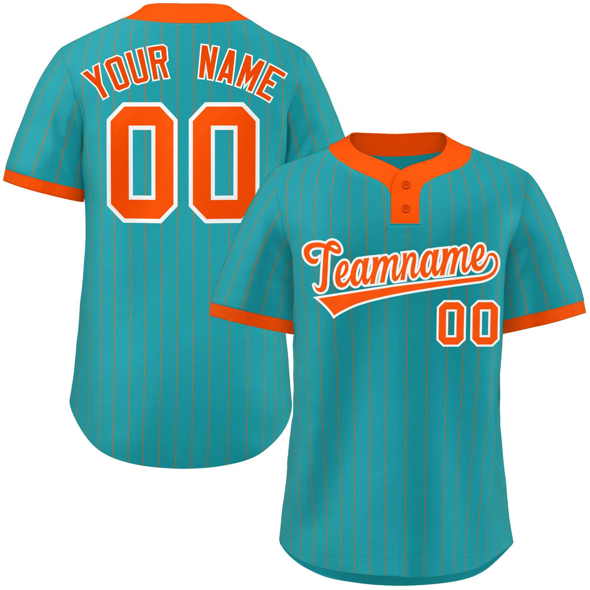 Custom Aqua Orange Stripe Fashion Authentic Two-Button Softball Jersey