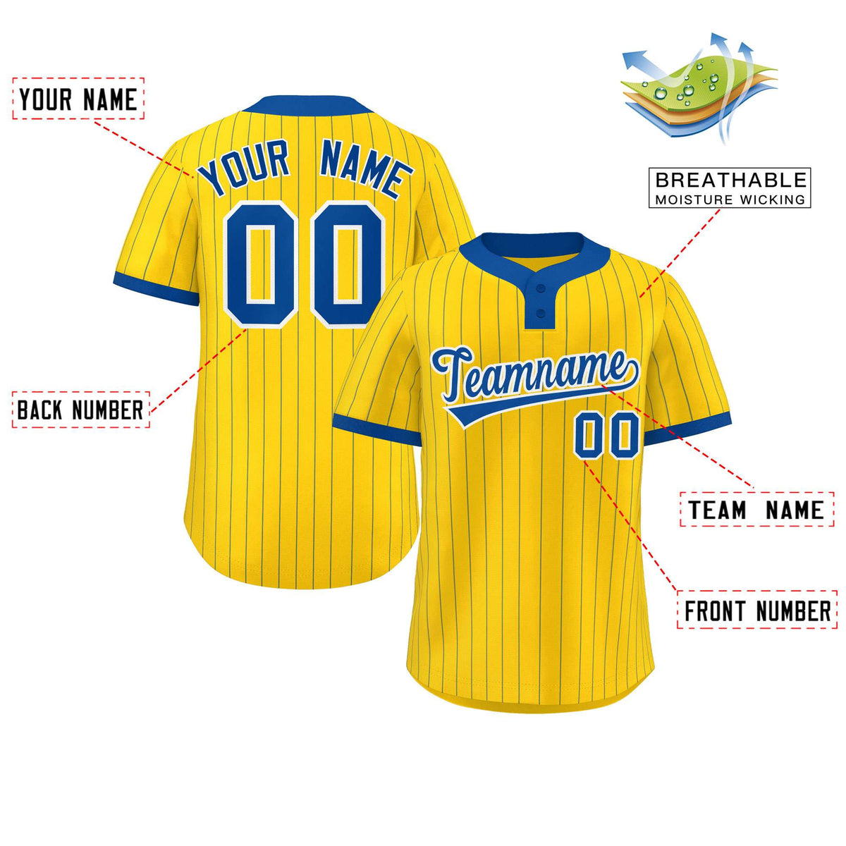 Custom Gold Royal Stripe Fashion Authentic Two-Button Softball Jersey