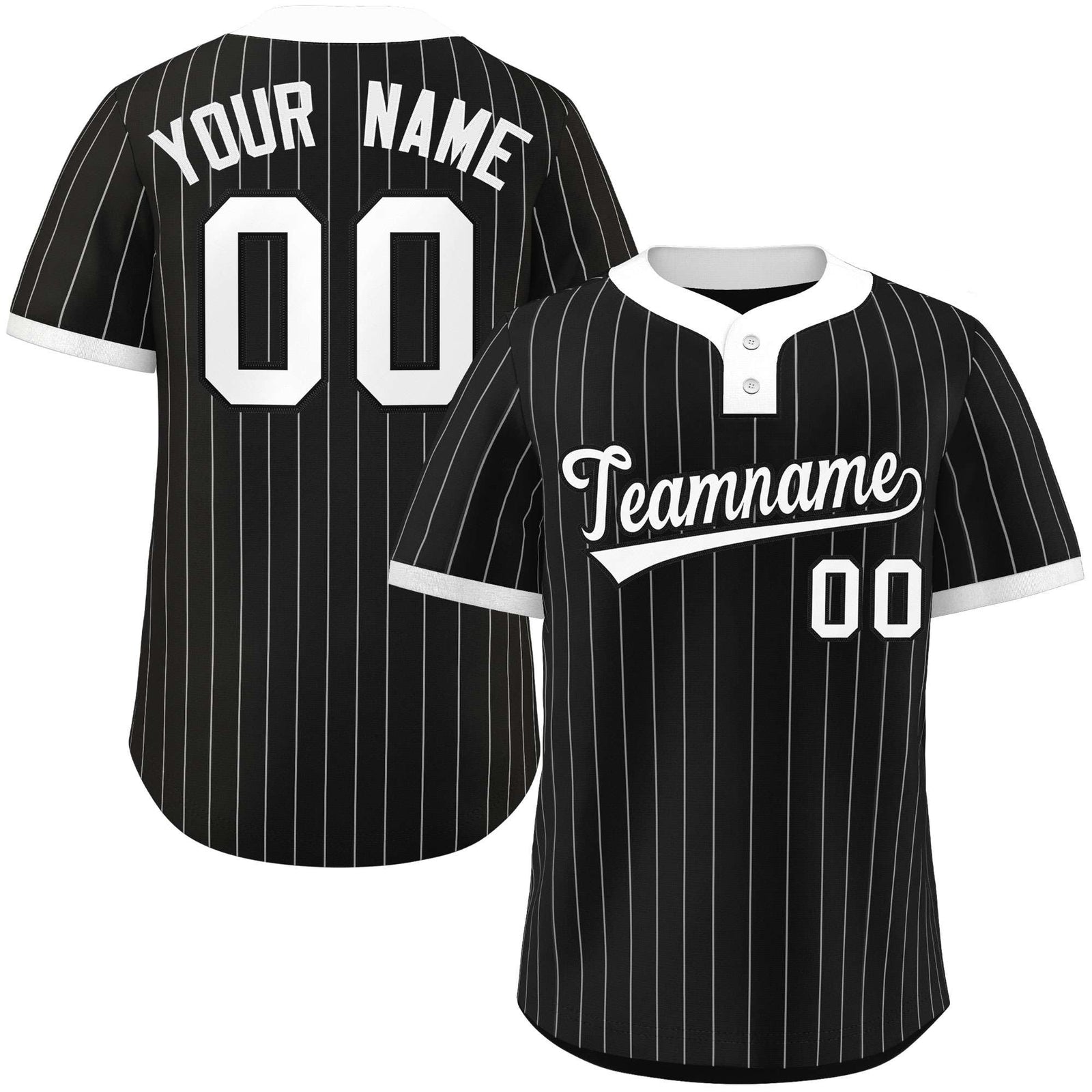 Custom Black White Stripe Fashion Authentic Two-Button Softball Jersey