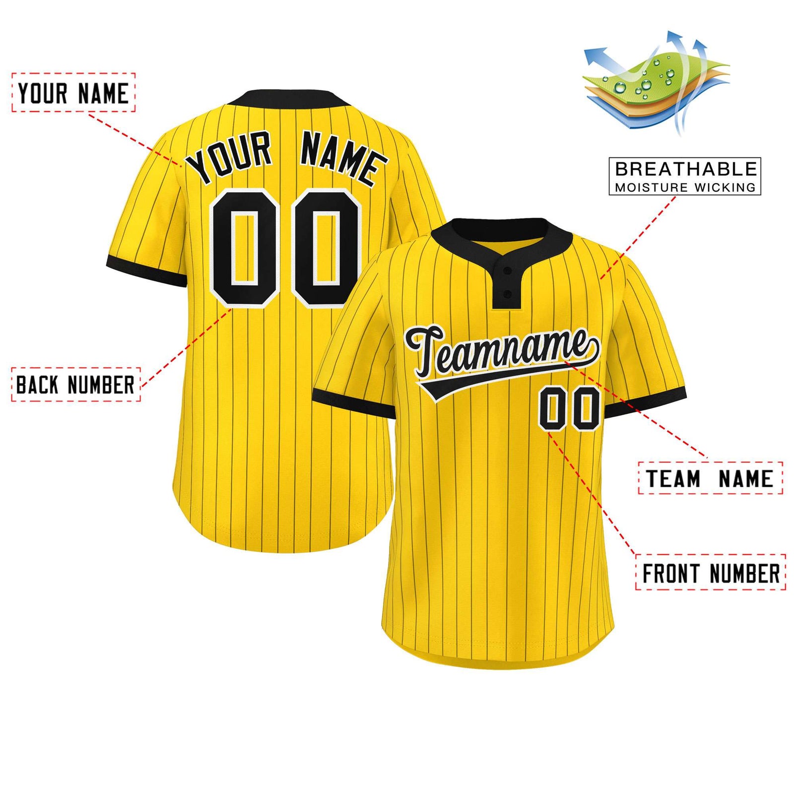 Custom Gold Black Stripe Fashion Authentic Two-Button Softball Jersey