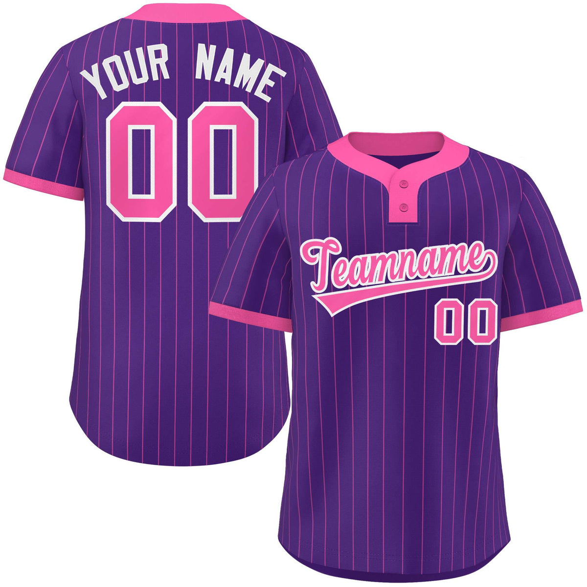 Custom Purple Pink Stripe Fashion Authentic Two-Button Softball Jersey