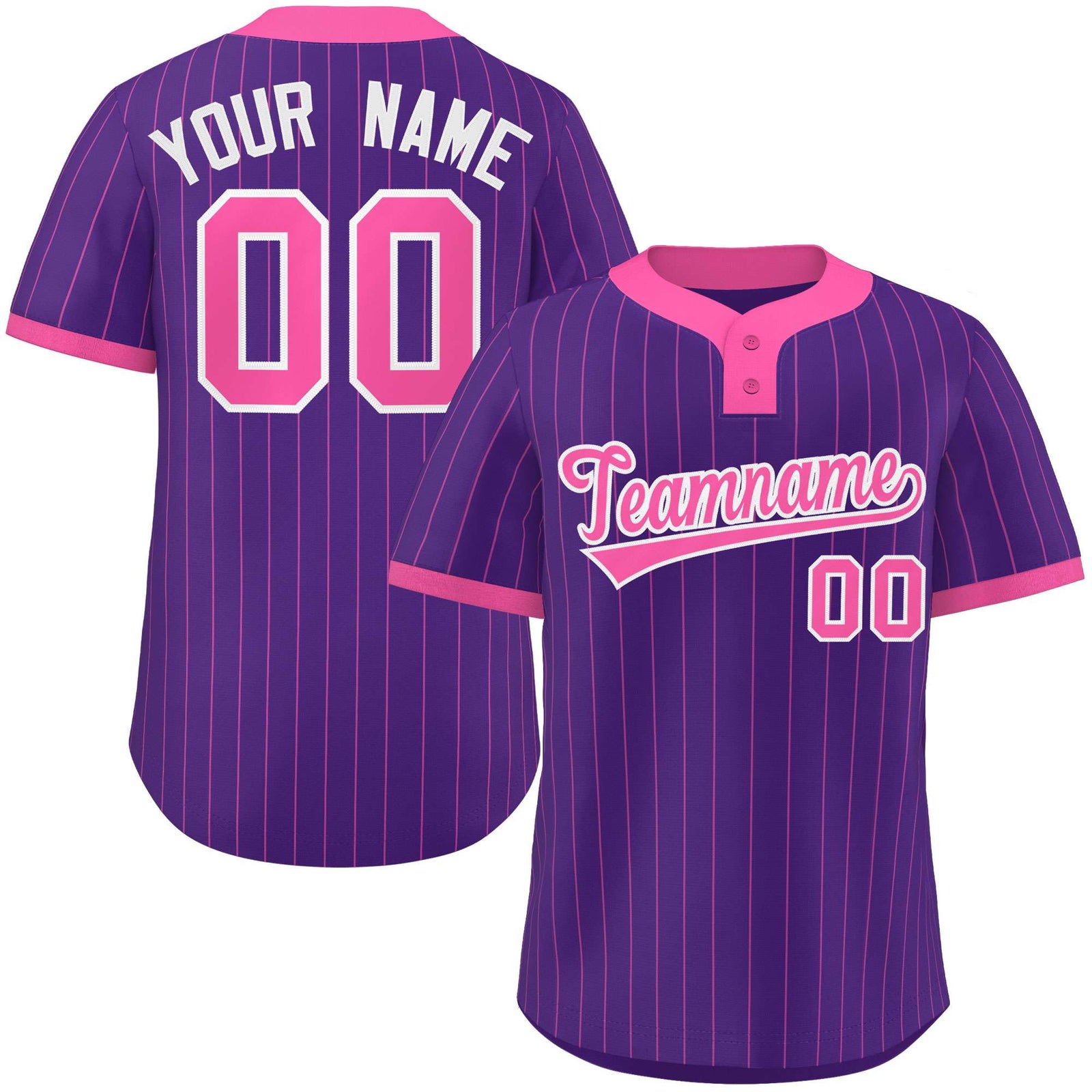 Custom Purple Pink Stripe Fashion Authentic Two-Button Softball Jersey