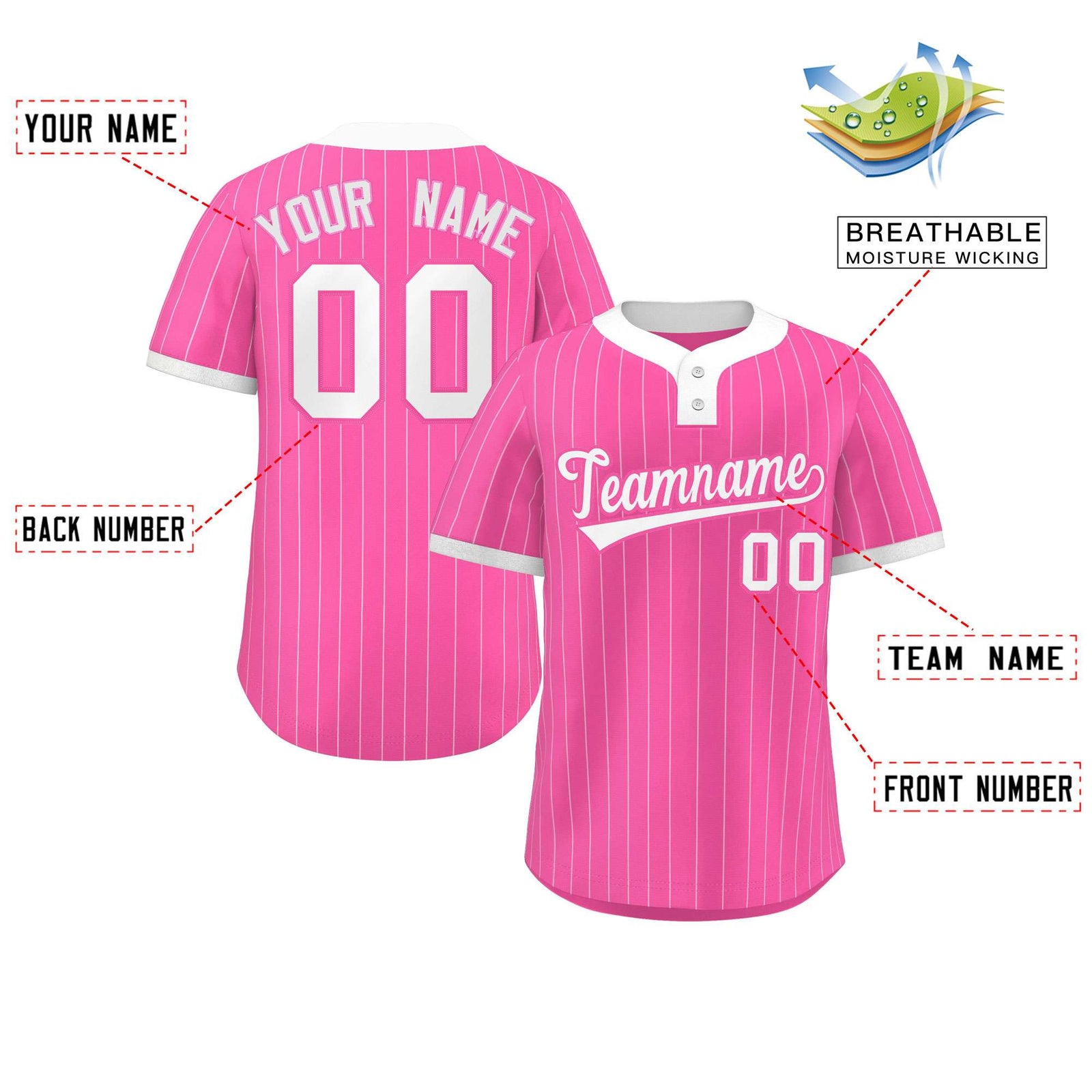 Custom Pink White Stripe Fashion Authentic Two-Button Softball Jersey