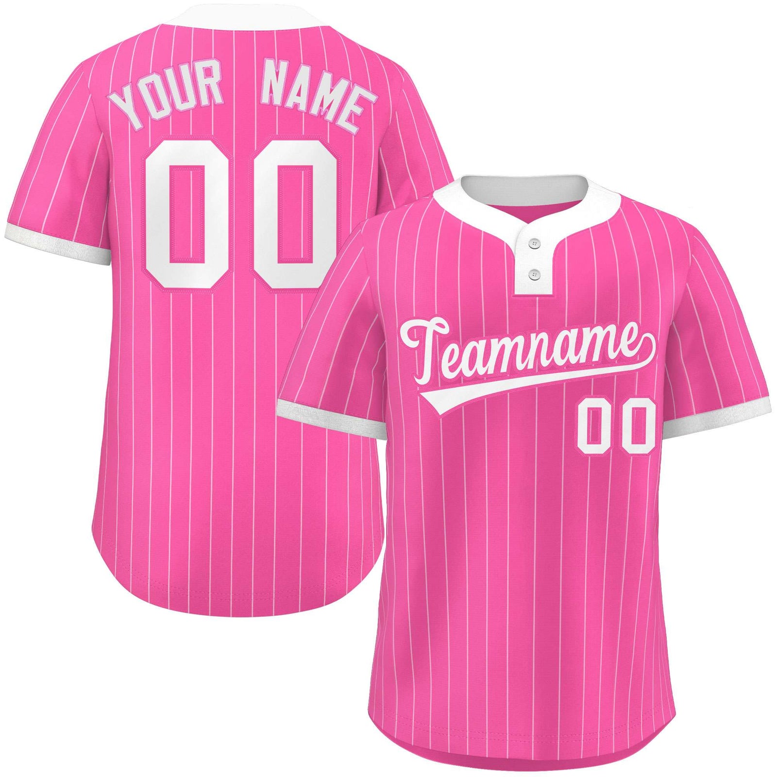 Custom Pink White Stripe Fashion Authentic Two-Button Softball Jersey