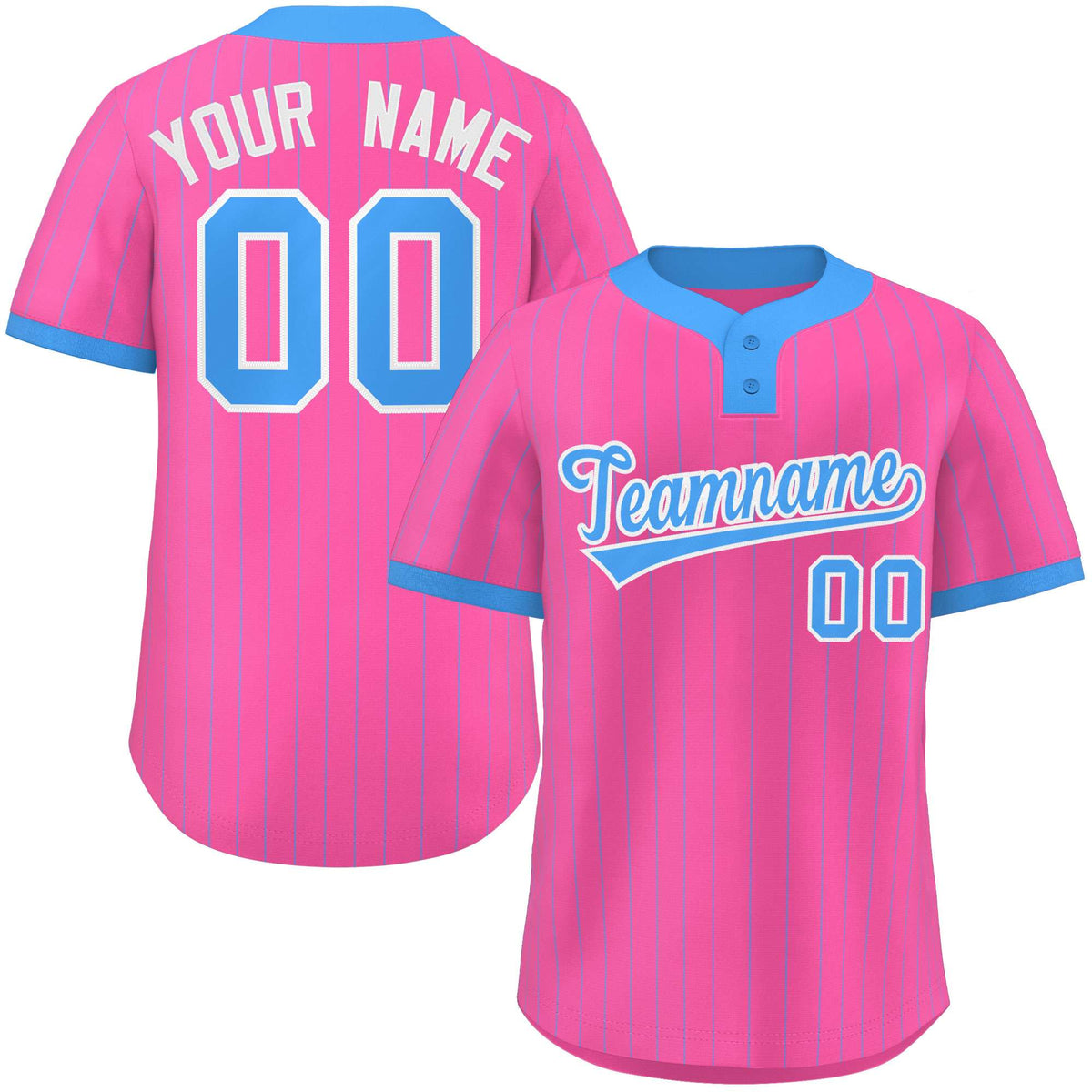 Custom Pink Powder Blue Stripe Fashion Authentic Two-Button Softball Jersey