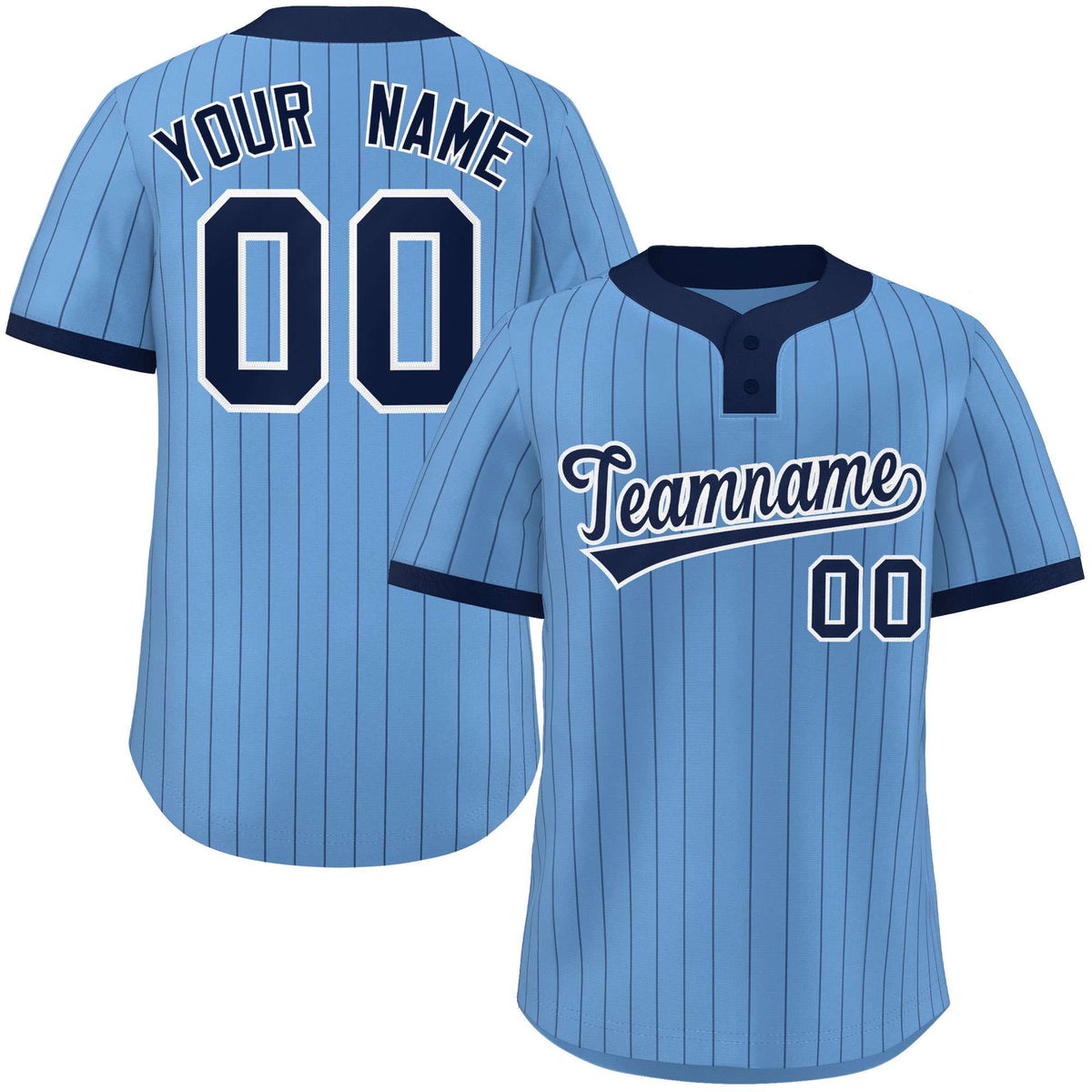 Custom Light Blue Navy Stripe Fashion Authentic Two-Button Softball Jersey