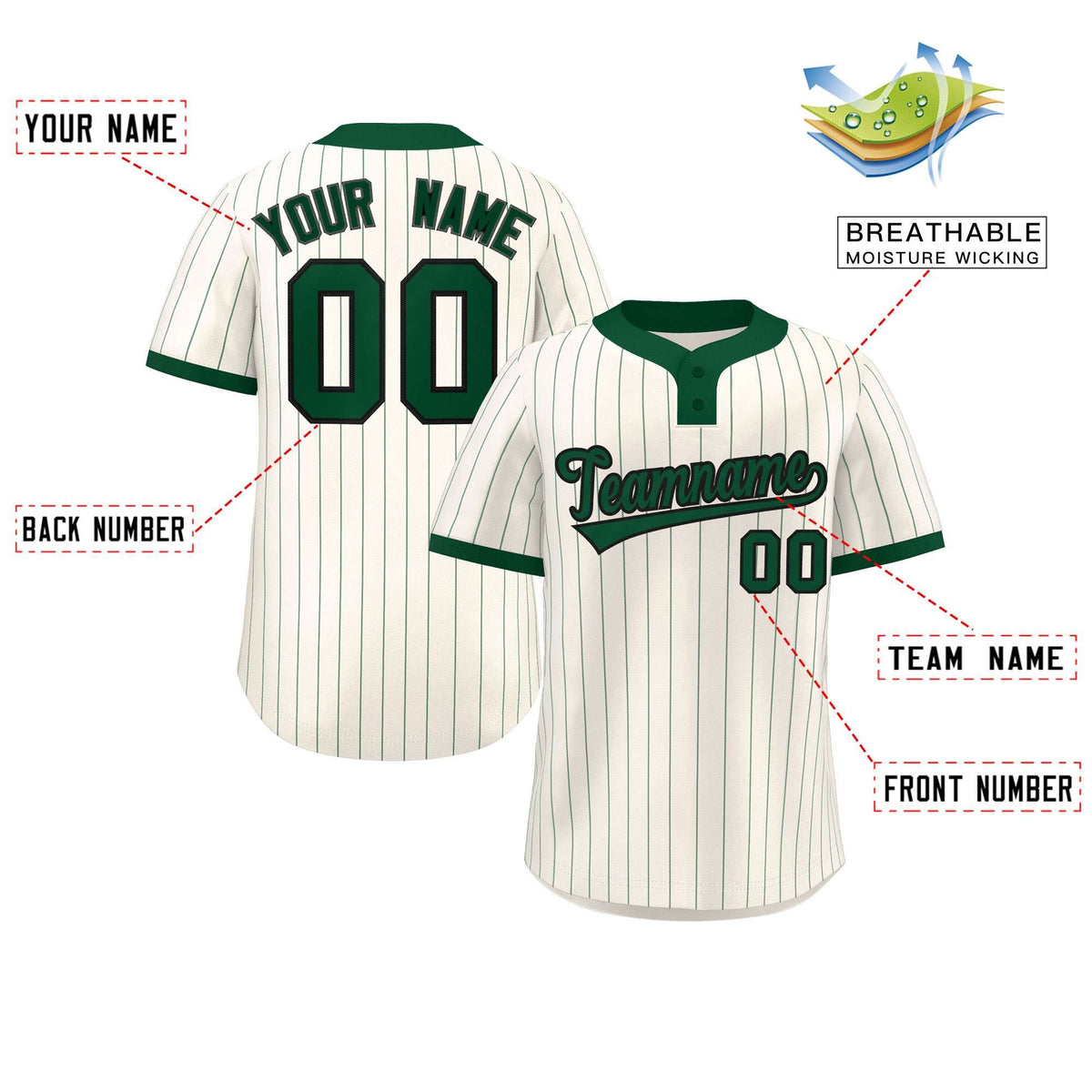 Custom Cream Green Stripe Fashion Authentic Two-Button Softball Jersey